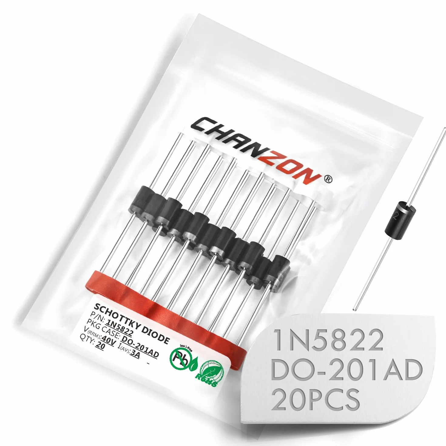 (Confezione da 20 pezzi) Chanzon 1N5822 Diodi raddrizzatori a barriera Schottky 3A 40V DO-201AD (DO-27) Axial 5822 IN5822 3 Amp 40 Volt