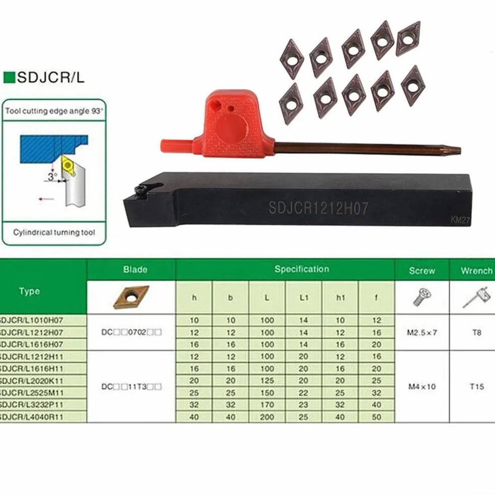 Barra di alesatura SDJCR1212H07 portautensili + 10 inserti in carburo DCMT0702