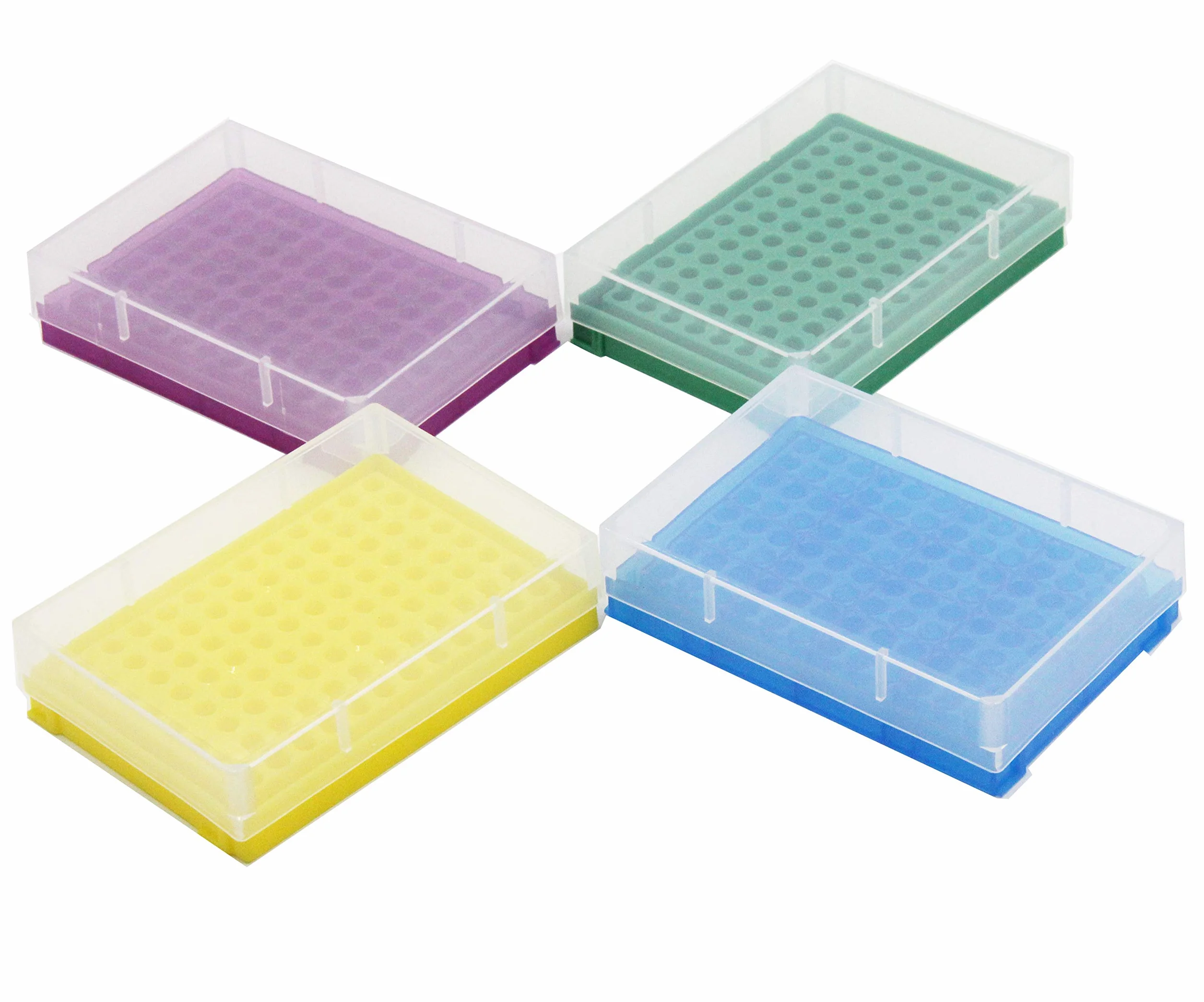Rack per provette PCR per microtubi 0,2 ml, Matrice 8x12, Blu/Giallo/Viola/Verde