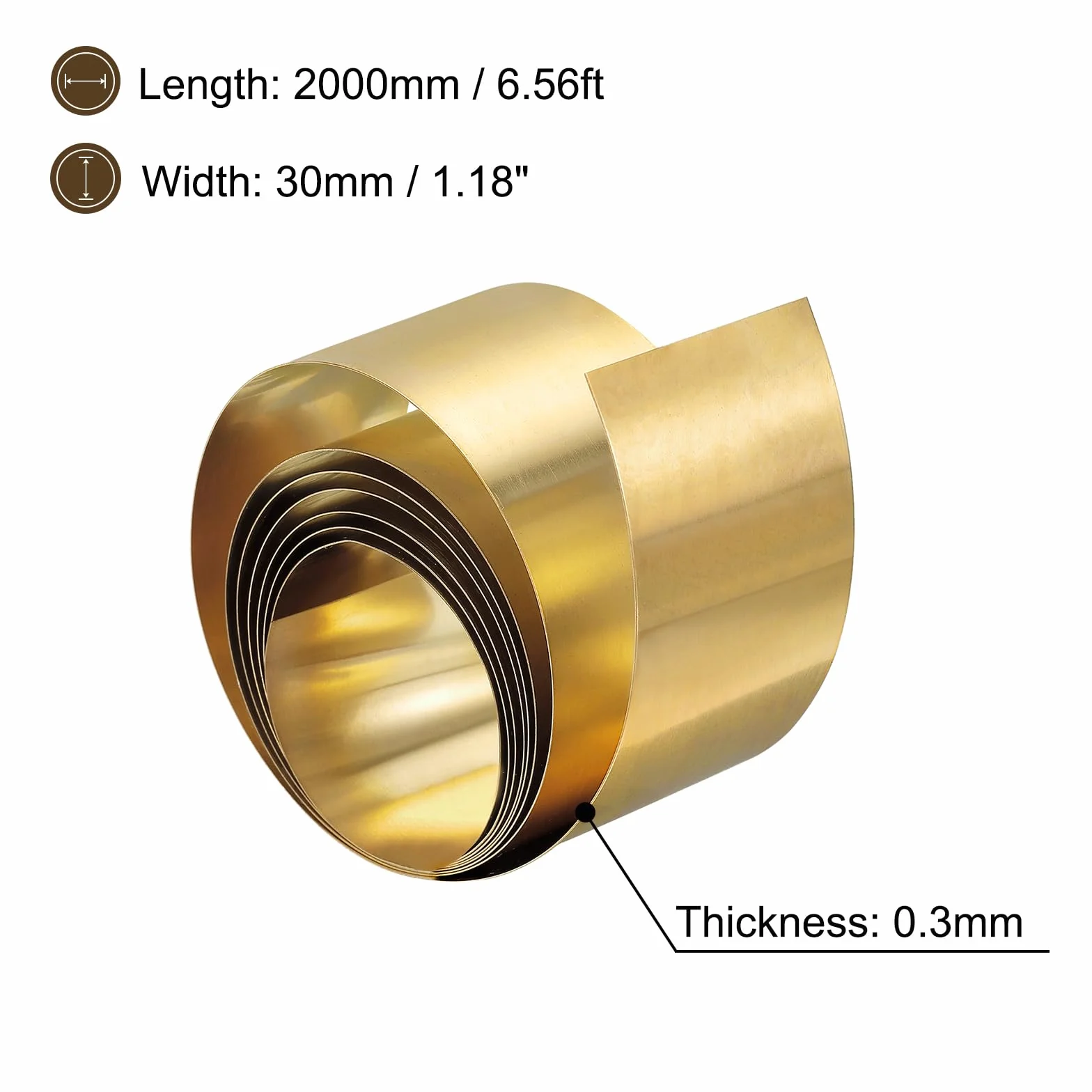 QUARKZMAN Rotolo di Lamiera in Ottone, 2000mm x 30mm x 0,3mm Rotolo di Lamiera Ottone Nastro Ottone per Artigianato, Riparazioni Elettriche, Messa a Terra