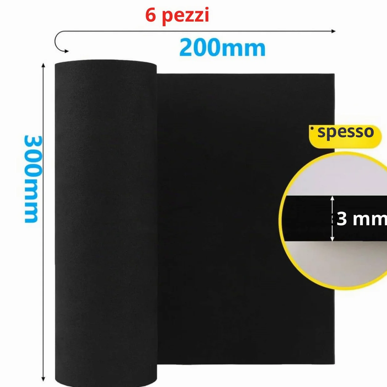 Gomma Eva Adesiva 6Pcs Pannello di Achiuma Autoadesivo nero 300mm x 200mm x 3mm Tappetino in Achiuma Eva Antiscivolo con Supporto Adesivo per DIY Mobili Porte Finestre Artigianato