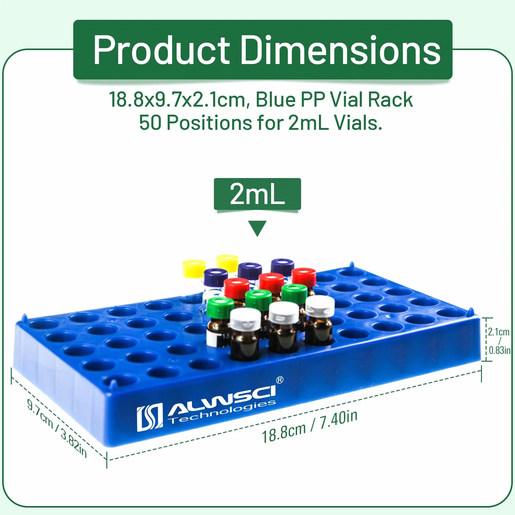 ALWSCI 2mL Contenitori Portafiale, Vassoio per Fiale Autocampionate con 50 Scomparti, Impilabile, per Fiale da 1,5 mL-2 mL, per Provette da Centrifuga