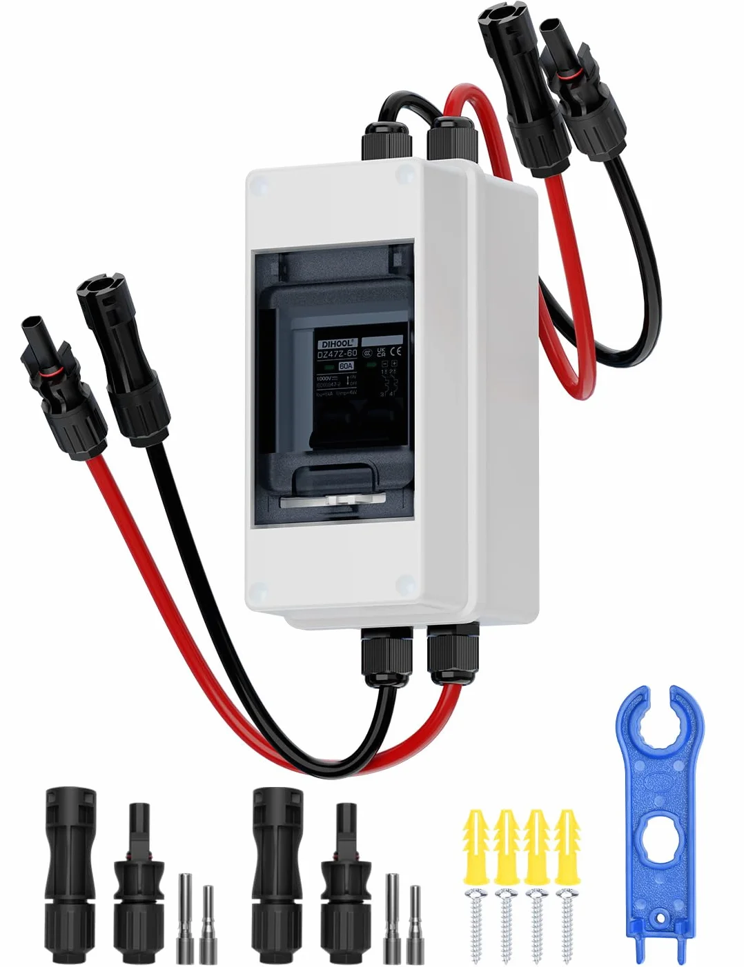 DIHOOL Interruttore automatico fusibile CC 60A IP65 DC 1000V per sistema solare fotovoltaico