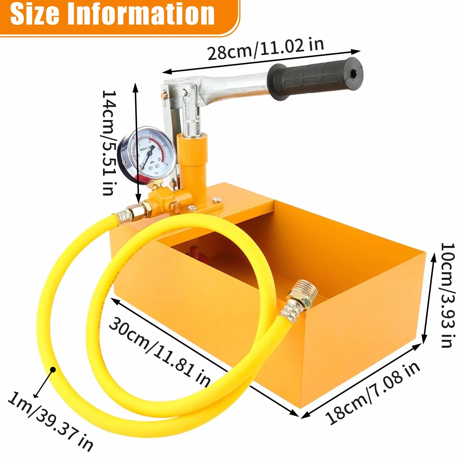 5 Litri 0-25 Bar Pompa Prova Pressione Manuale con Tubo Metro 1, 25KG Strumento Testaggio Idraulica per Tubazioni, Tester Pressione Acqua per Recipienti Pressione, Via Navigabile, Valvole(Giallo)