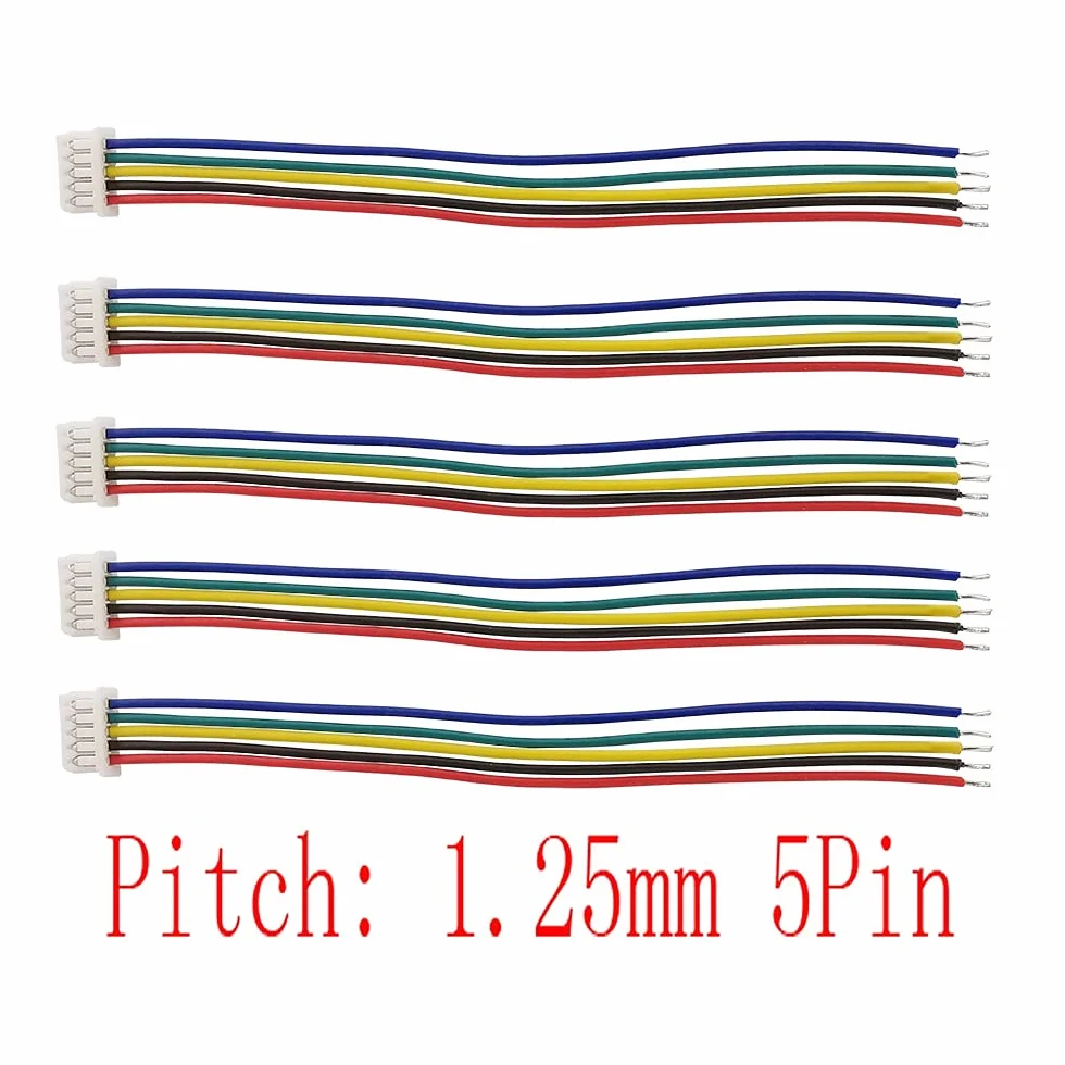 JST 1,25 mm 5 Pin femmina cavo connettore 5 P al passo 1.25mm Testa singola Testa elettronica connettori 10cm 15 cm 20 cm 30 cm (Color : 20 CM, Package : 10 Pcs)