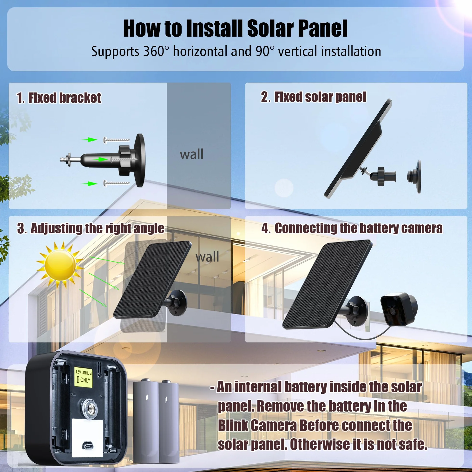 Pannello Solare per Blink Camera Outdoor,4W Blink Solar Panel Compatibile con Blink Outdoor,Blink XT2/XT Camera&SimpliSafe Camera(non incluso),IP65 Blink Outdoor(3rd Gen) con Spina di Gomma(3 Pack)