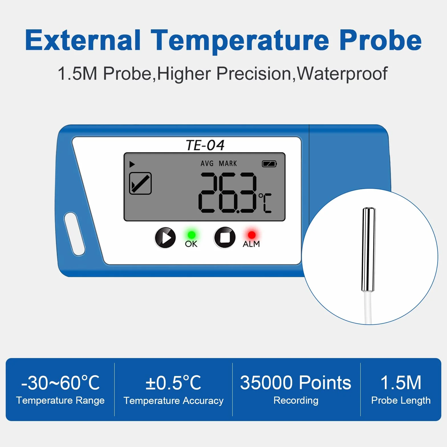 ThermElc TE-04 ET Data Logger Temperatura Catena Freddo Trasporto Farmaceutico Doppio Sensore Interno Esterno