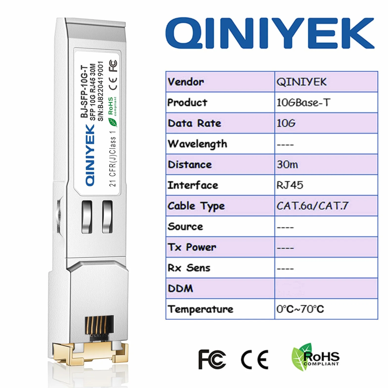 SFP+ RJ-45 Copper Module 10Gbase-T Transceiver Compatible Cisco Meraki Ubiquiti TP Link Supermicro Broadcom Cat6a Cat7 30m