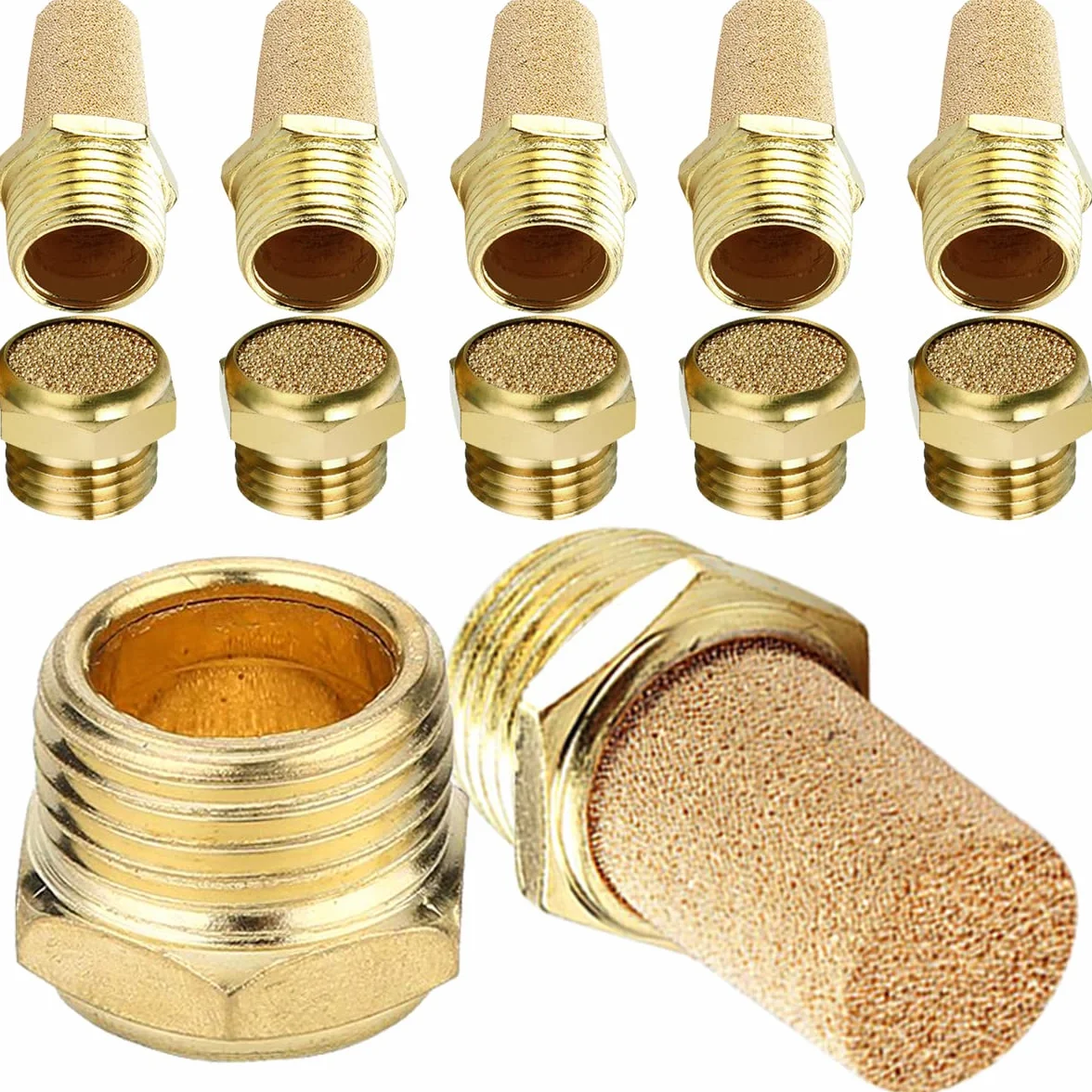 Silenziatore pneumatico in bronzo sinterizzato con filettatura maschio 1/4" esagonale