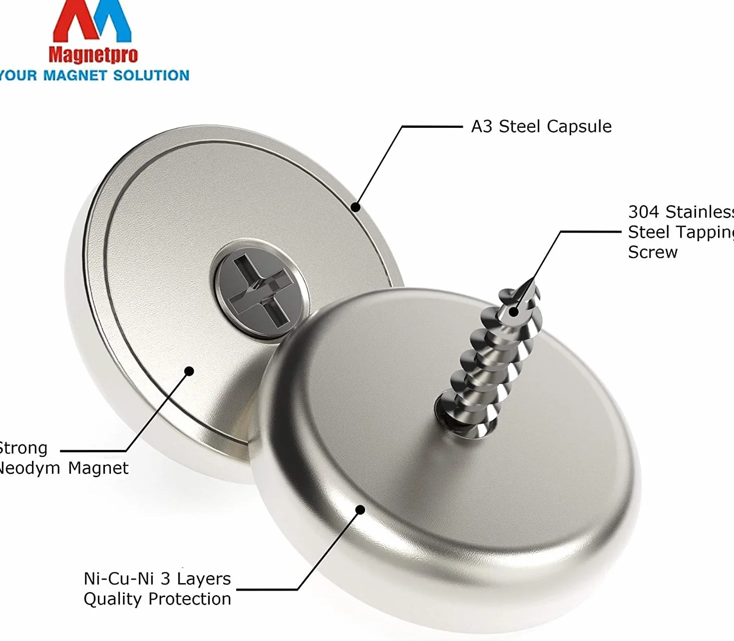 Magnetpro 6 pezzi magneti 25 kg forza 28 x 5 mm con capsula, magnete al neodimio a disco con base in acciaio con viti