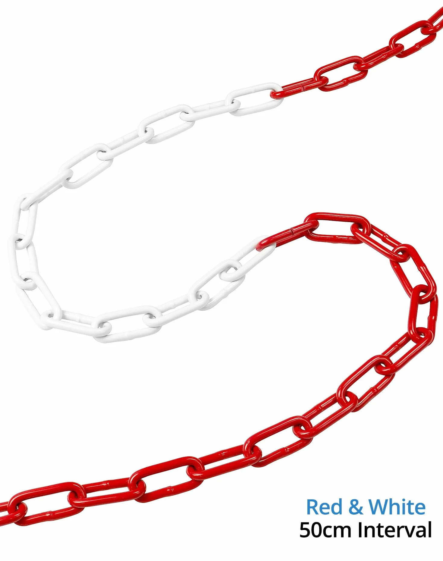QWORK® 10M Catena Barriera in Acciaio da 5 mm, Catena di sicurezza, Rosso-Bianco