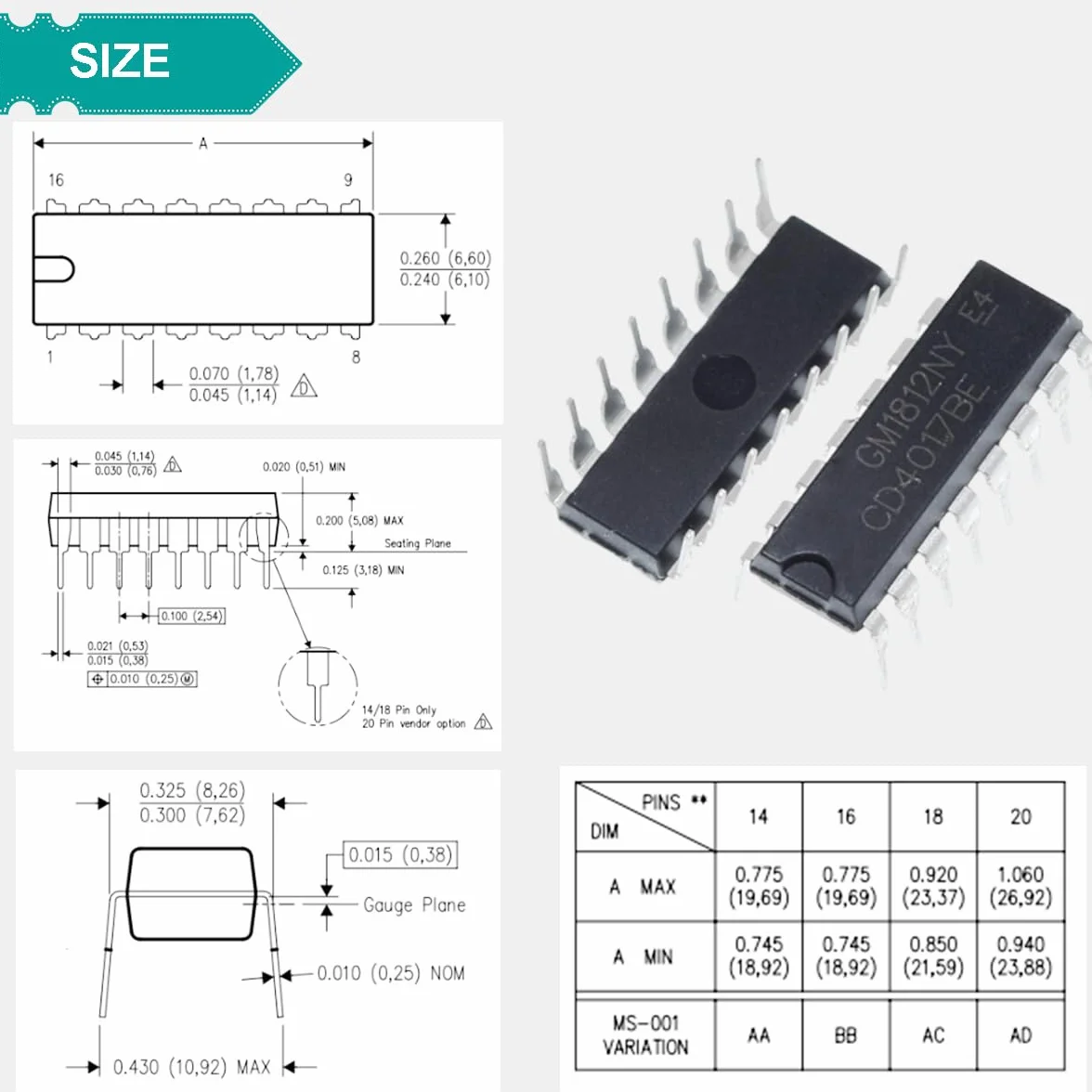 CD4017BE Contatore DIP Contatore IC Contatore decadale CMOS CD4017 Divisore DIP-16 Controllore con zoccolo DIP-16 IC per Arduino Esperimento elettronico fai da te(confezione da 20)