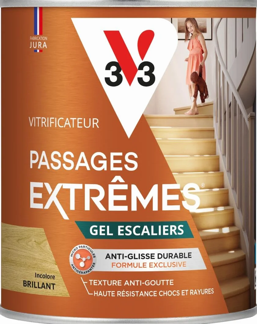 V33 Vetrificatore parquet passaggi estremi® Gel scale, Incolore Lucido, 0,75L