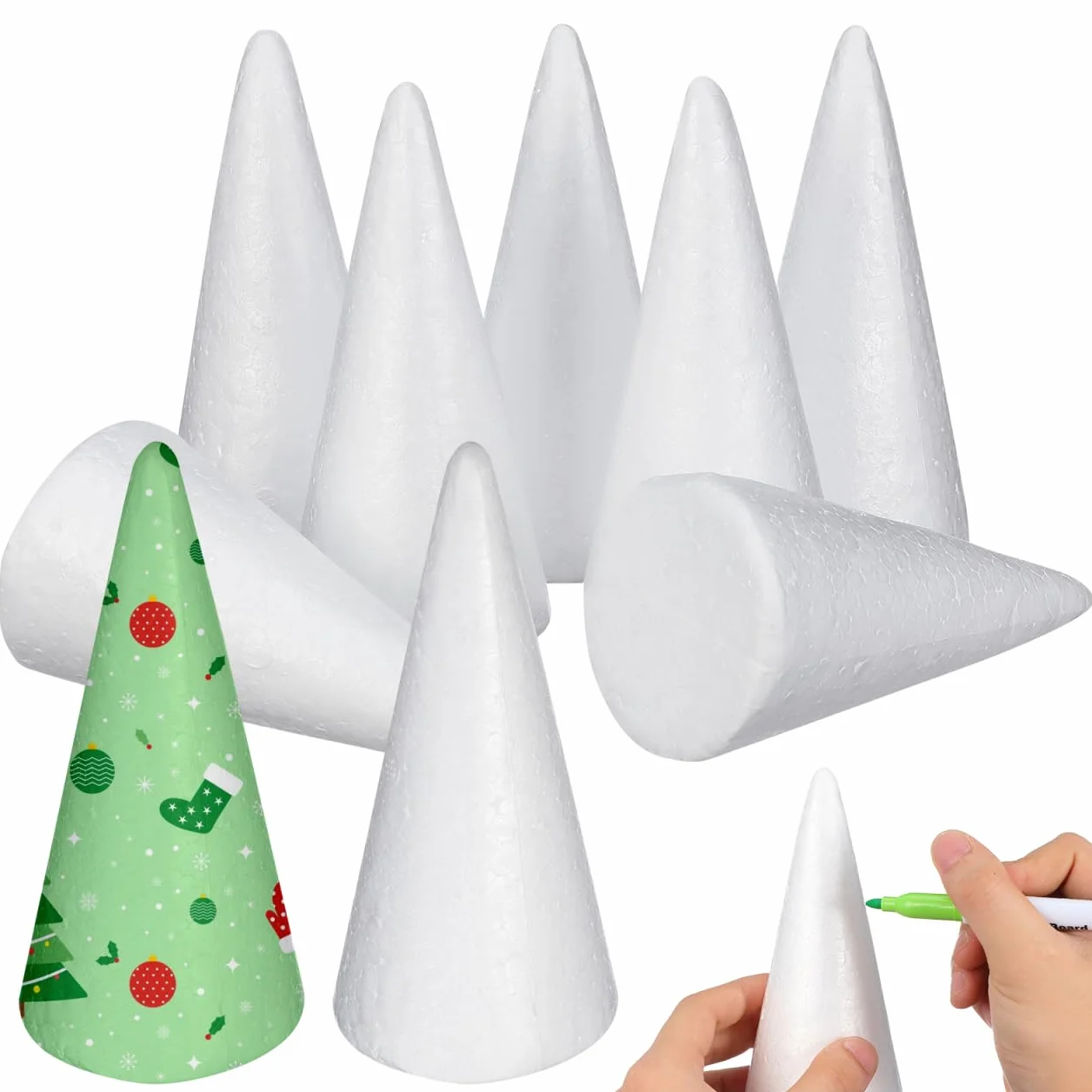 Holibanna 12Pcs 15 Cm Bianc Schiuma Coni Polistirolo Cono Artigianato Schiuma Cono Natale Albero Coni per Natale Centrotavola Decorazione