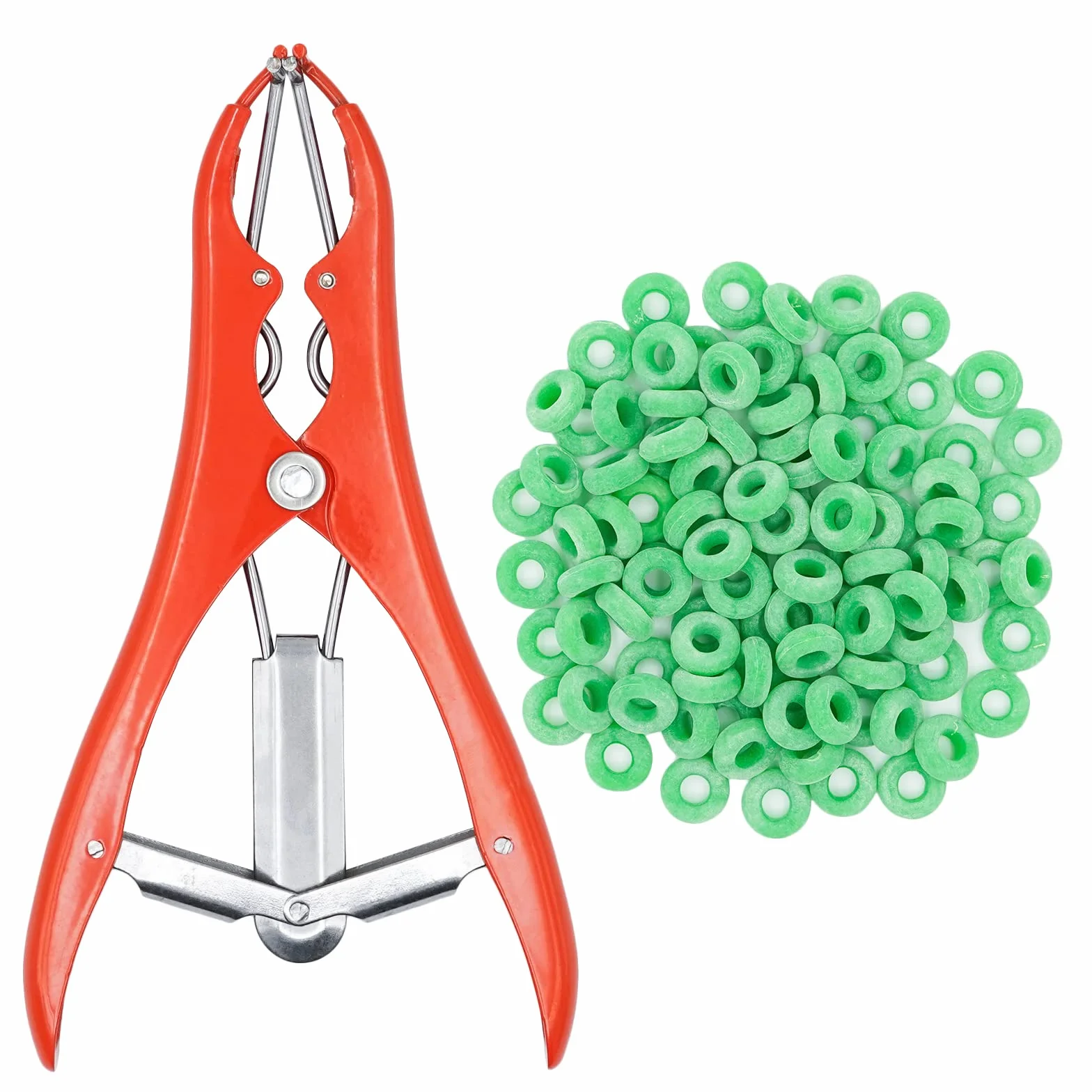 Pinza Per Castrazione Ovini, Dilatatore a Palloncino Pinza Per Castrazione In Acciaio Inox con 100 Anelli di Gomma Per Bovini, Ovini e Suini (Colori Casuali)