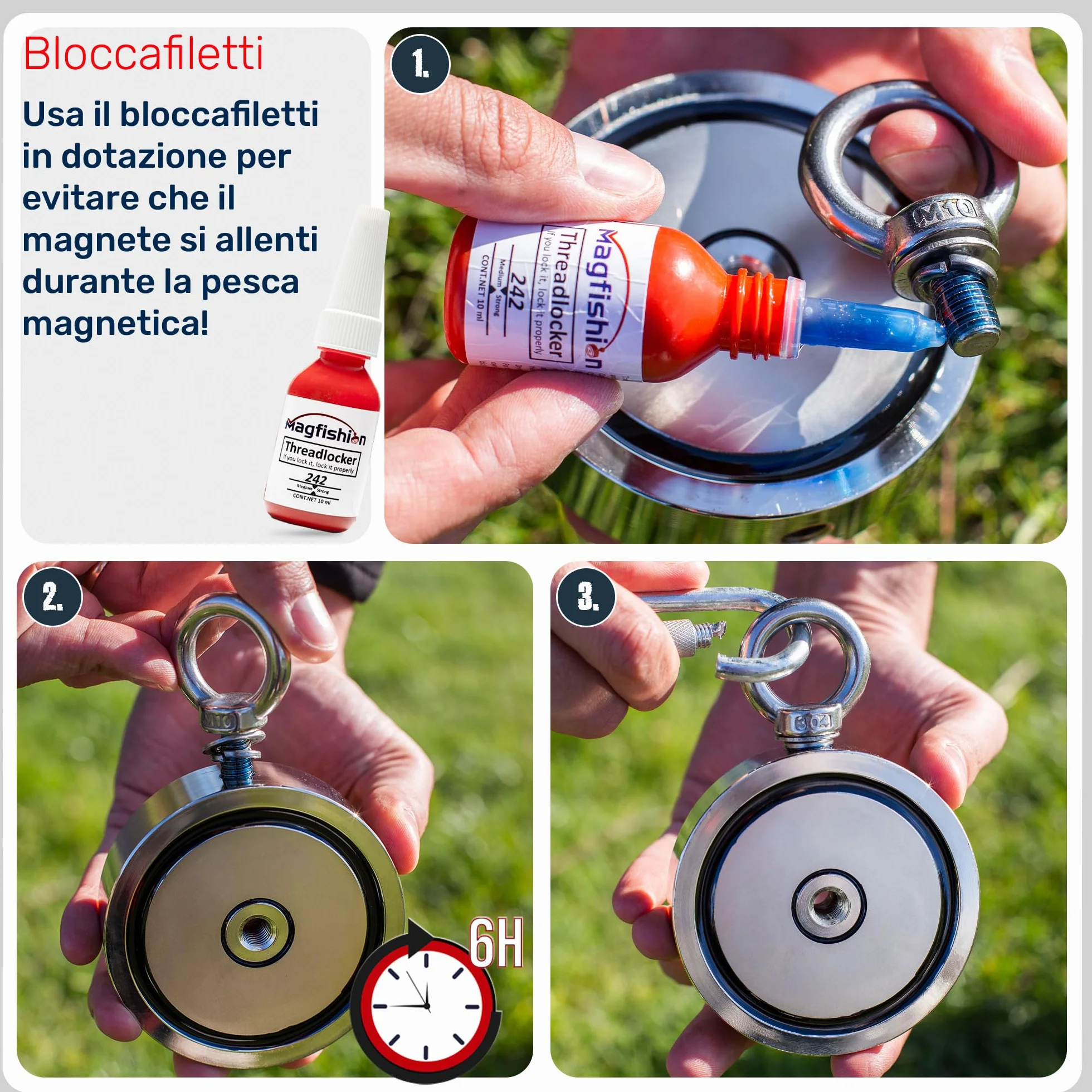MAGFISHION Calamita Potente - Set di Magnete da Pesca - Forza di Trazione 300KG (2x 150kg) - Ø60mm - Magneti al Neodimio - Calamite Potenti con Corda (20M) & Guanti - Magnet Fishing