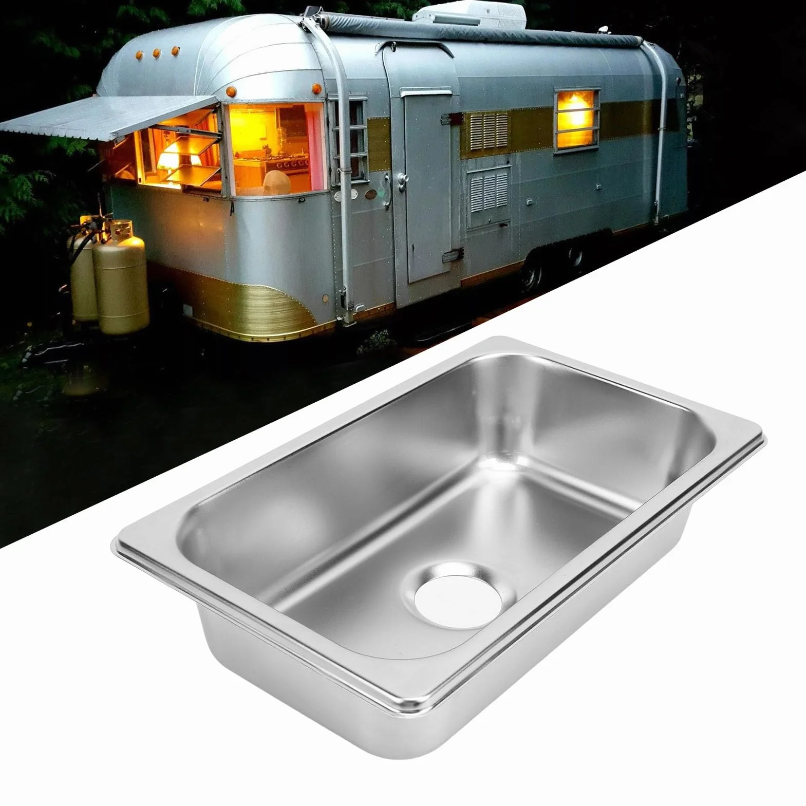 Lavandino per, 265x162x65 Mm Lavello in Acciaio Inossidabile RV 304 di Lunga Durata Facile Pulire con Scarico Fognario 40 Mm per Barche, Caravan, Yacht, Barche