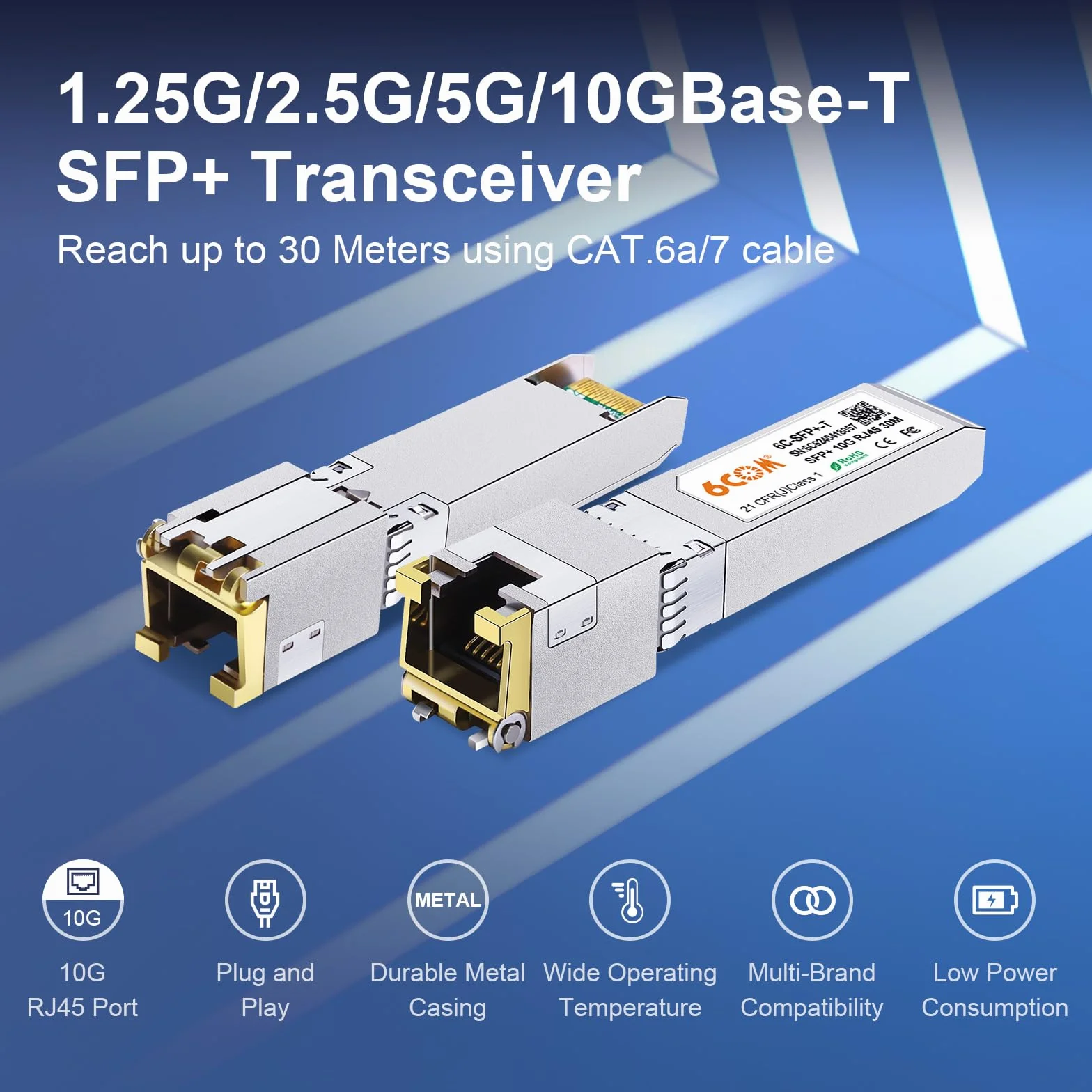 Modulo 10G SFP+ RJ45 rame CAT6a/7 30m compatibile Cisco SFP-10G-T-S Ubiquiti uacc-cm-rj45-mg D-Link Supermicro MikroTik S+RJ10