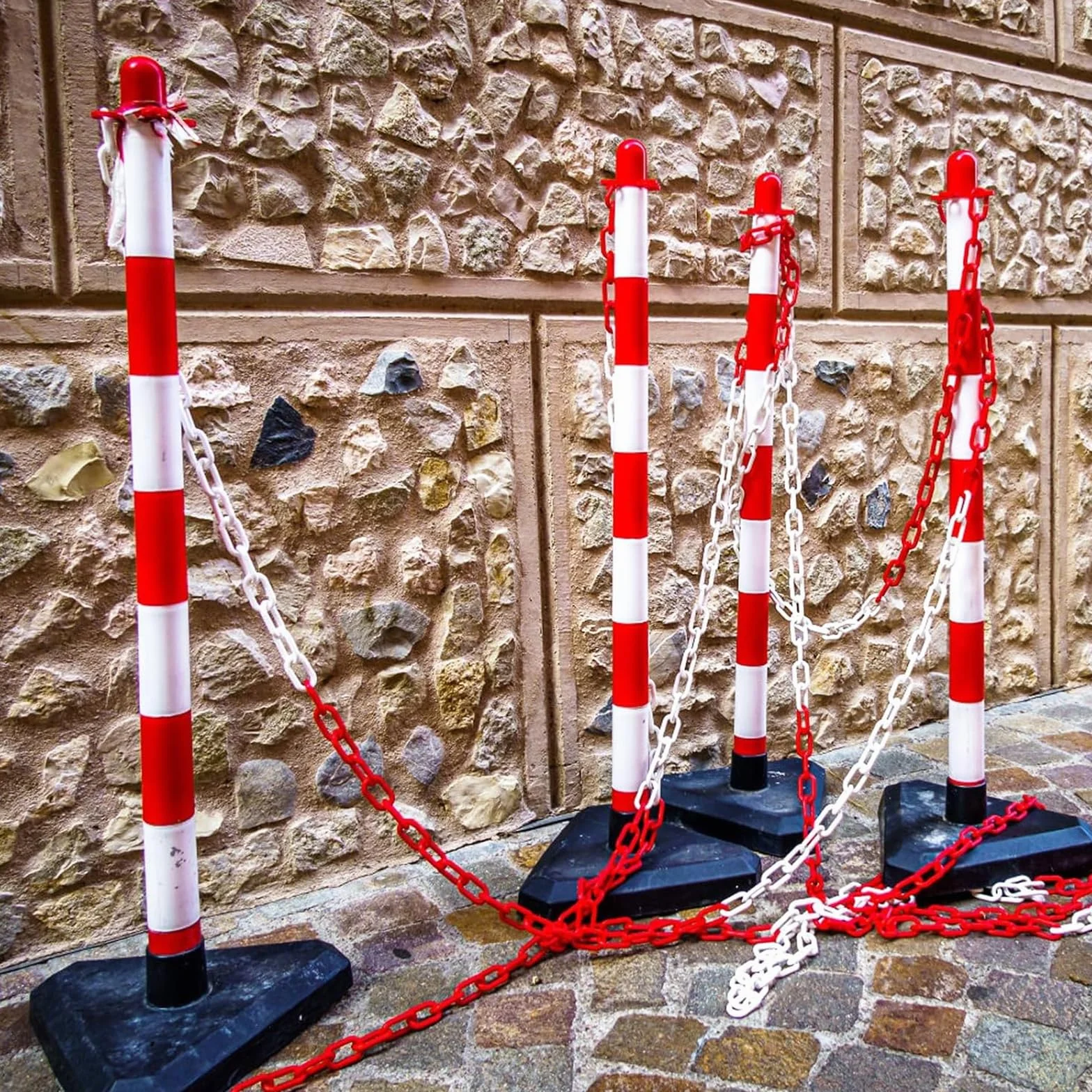 Catena di sicurezza in plastica, 35 m, 35 m, in plastica, 6 mm, con 6 ganci a S, catena di sicurezza in plastica, per cantieri, parcheggio e manutenzione degli ordini