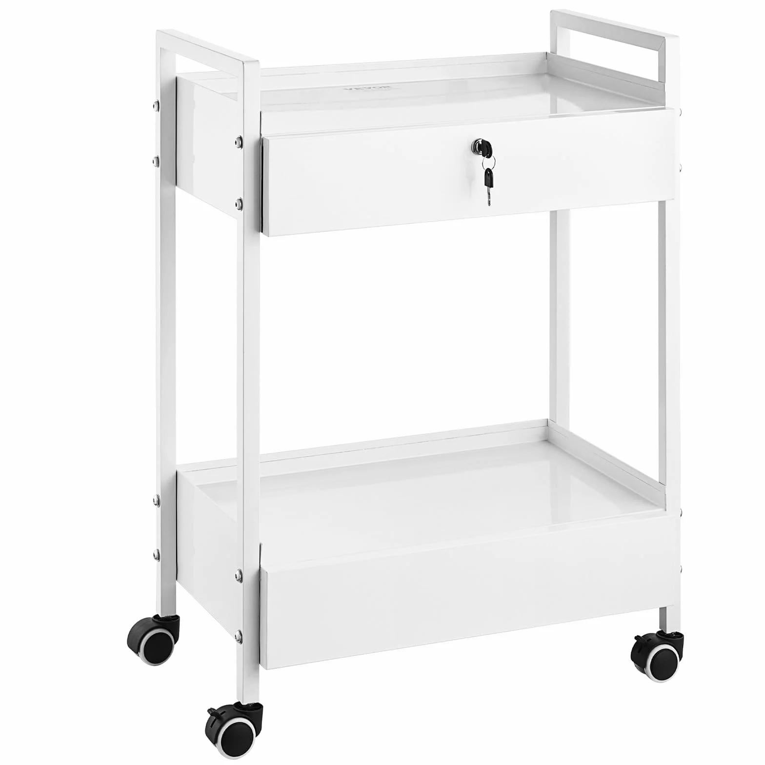 VEVOR Carrello da laboratorio in acciaio inox a 2 livelli con 2 cassetti e rotelle girevoli