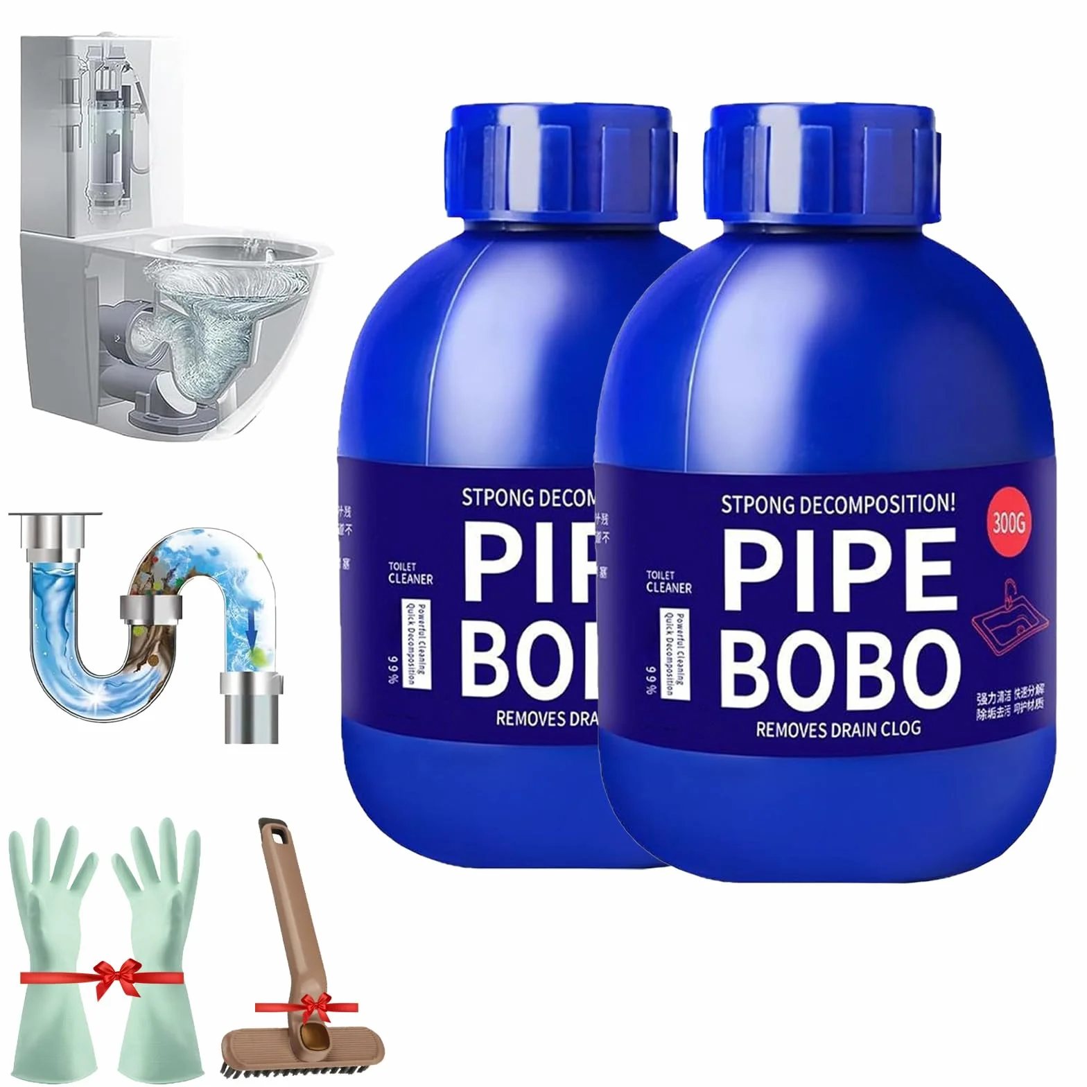 Pipe Bobo - Detergente per tubi Bobo, 2 pezzi, Power ful Pipe Dredge Agent, Strong Pipe, Excavator, WC per cucine e bagno, shower (2 pezzi)
