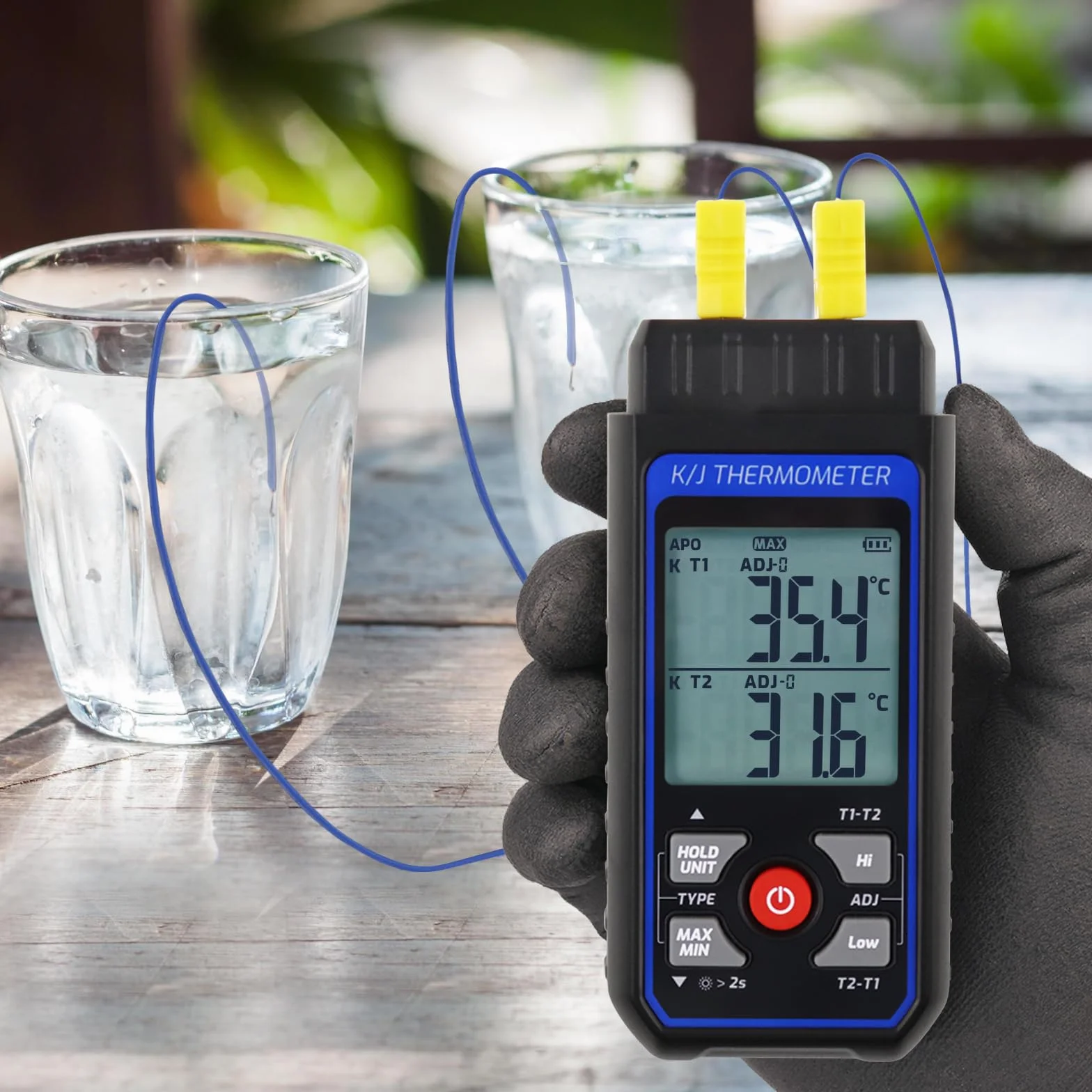 Termometro digitale a doppio canale tipo K/J con 4 termocoppie, campo -328~2501℉, strumento di misurazione temperatura HVAC con allarme