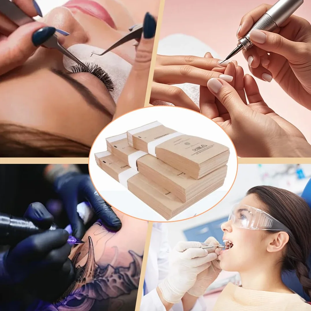 50 Buste Sterilizzazione Estetista con 2 Misure, Buste Autosigillanti per Sterilizzazione a Secco e in Autoclave, per Strumenti per Unghie, Cosmetici e Tatuaggi
