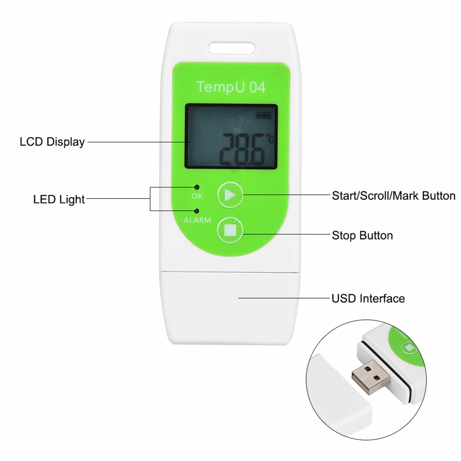Data Logger di Temperatura e Umidità TempU04 PDF Porta USB Registratore di Umidità di Temperatura Riutilizzabile Capacità di 12.000 Punti[TempU04] (TempU04)
