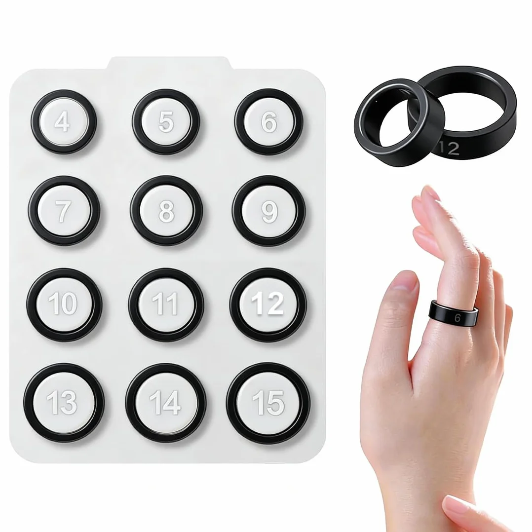 Kit di misurazione dell'anello da 12 pezzi, strumenti di misurazione dell'anello nero