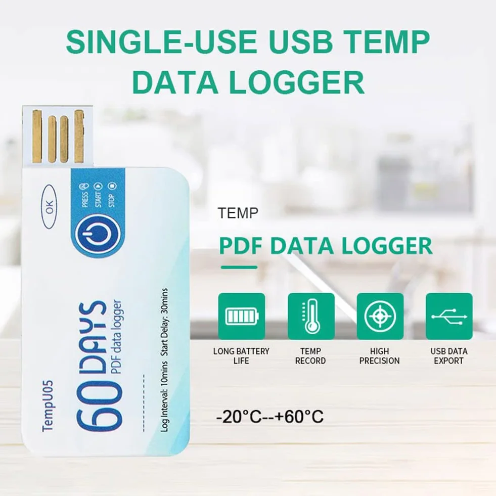 TempU05 Registratore di Dati di Temperatura USB Monouso, Registratore di Dati ad Alta Precisione Registratore di Temperatura per il Monitoraggio di Alimenti, Farmaci, Prodotti Chimici