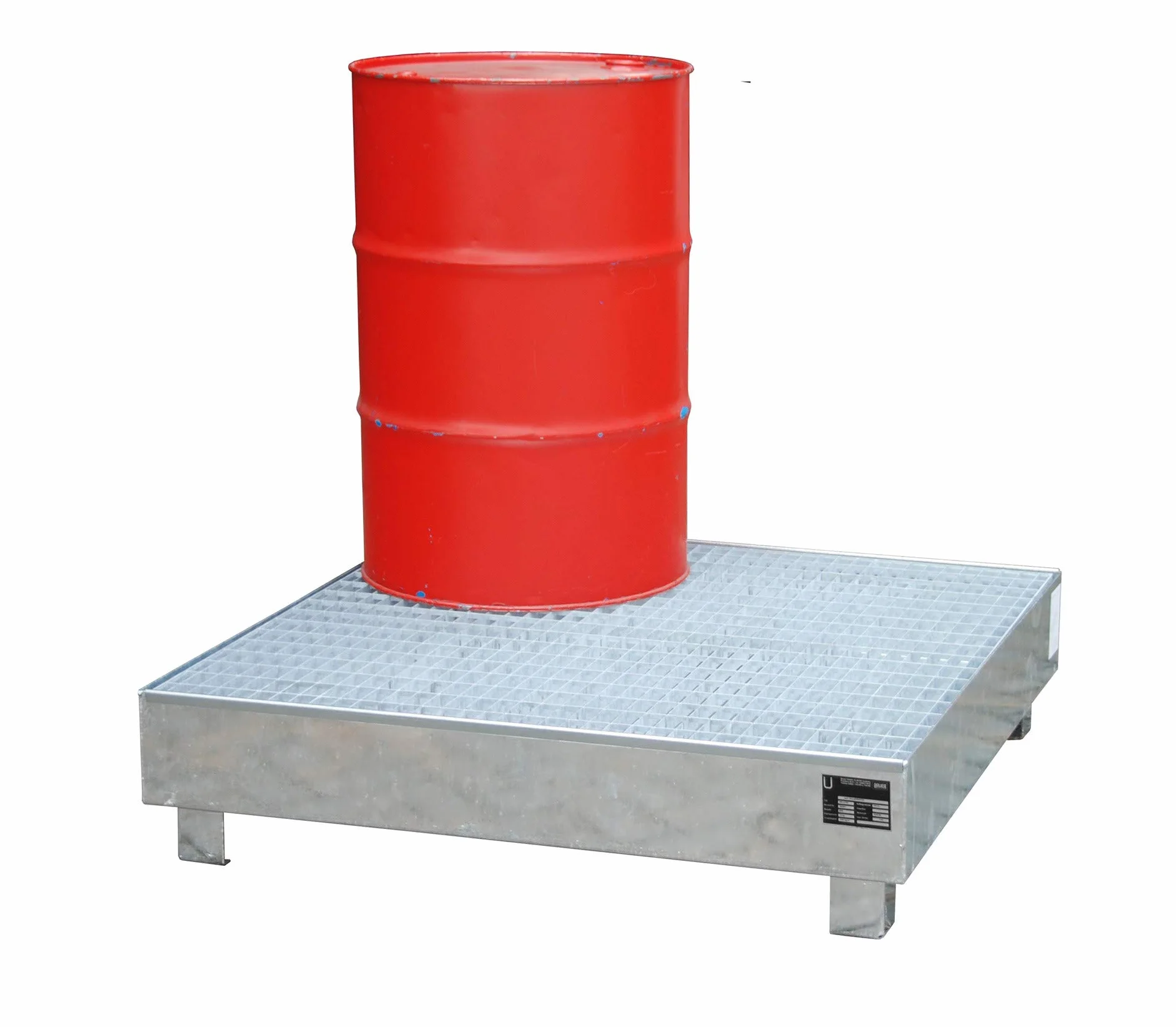 Vasca di raccolta zincata con griglia, barili di stoccaggio Max 4 x 200 L