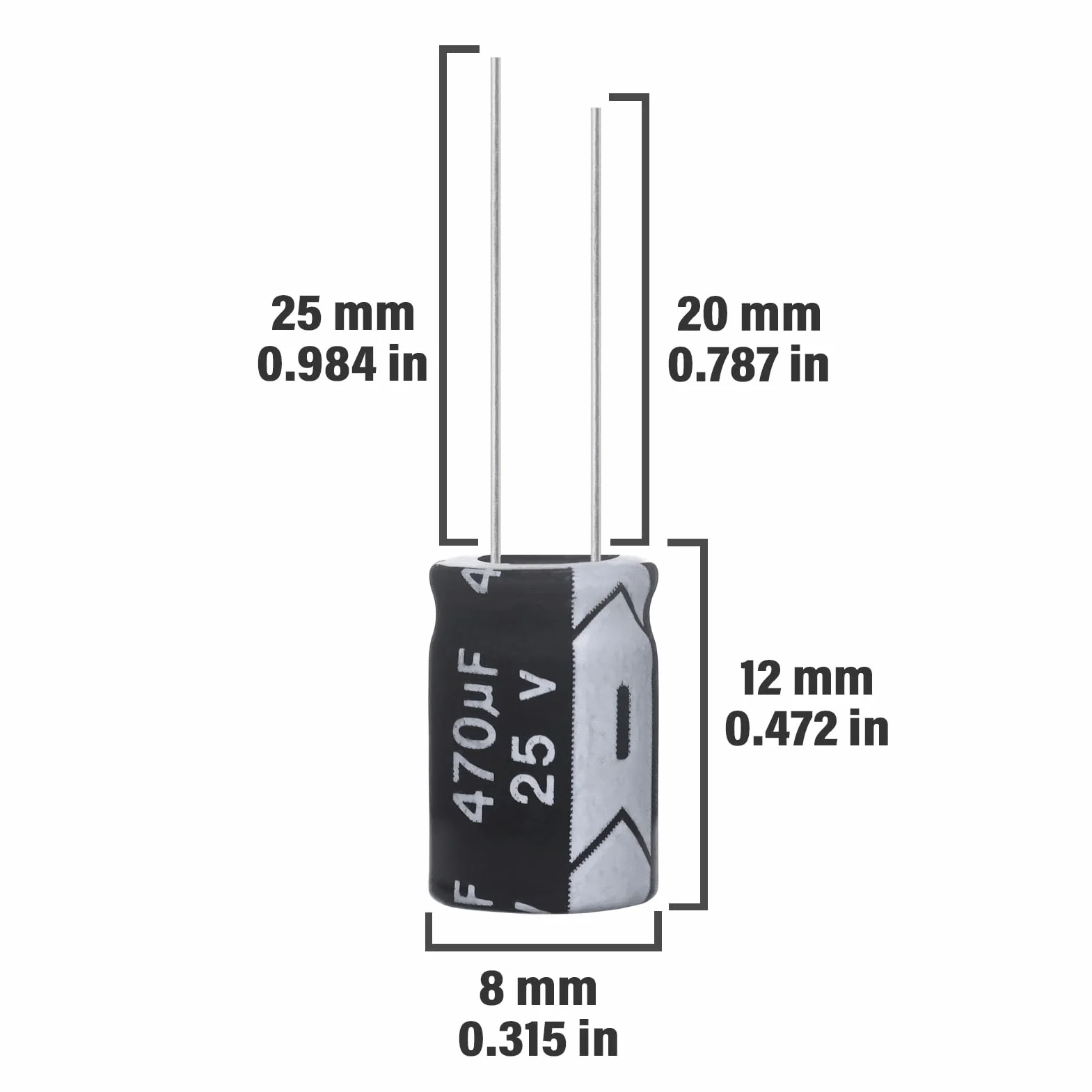 Condensatori Elettrolitici 470uF 25V 8x12MM 105°C (15 Pezzi)