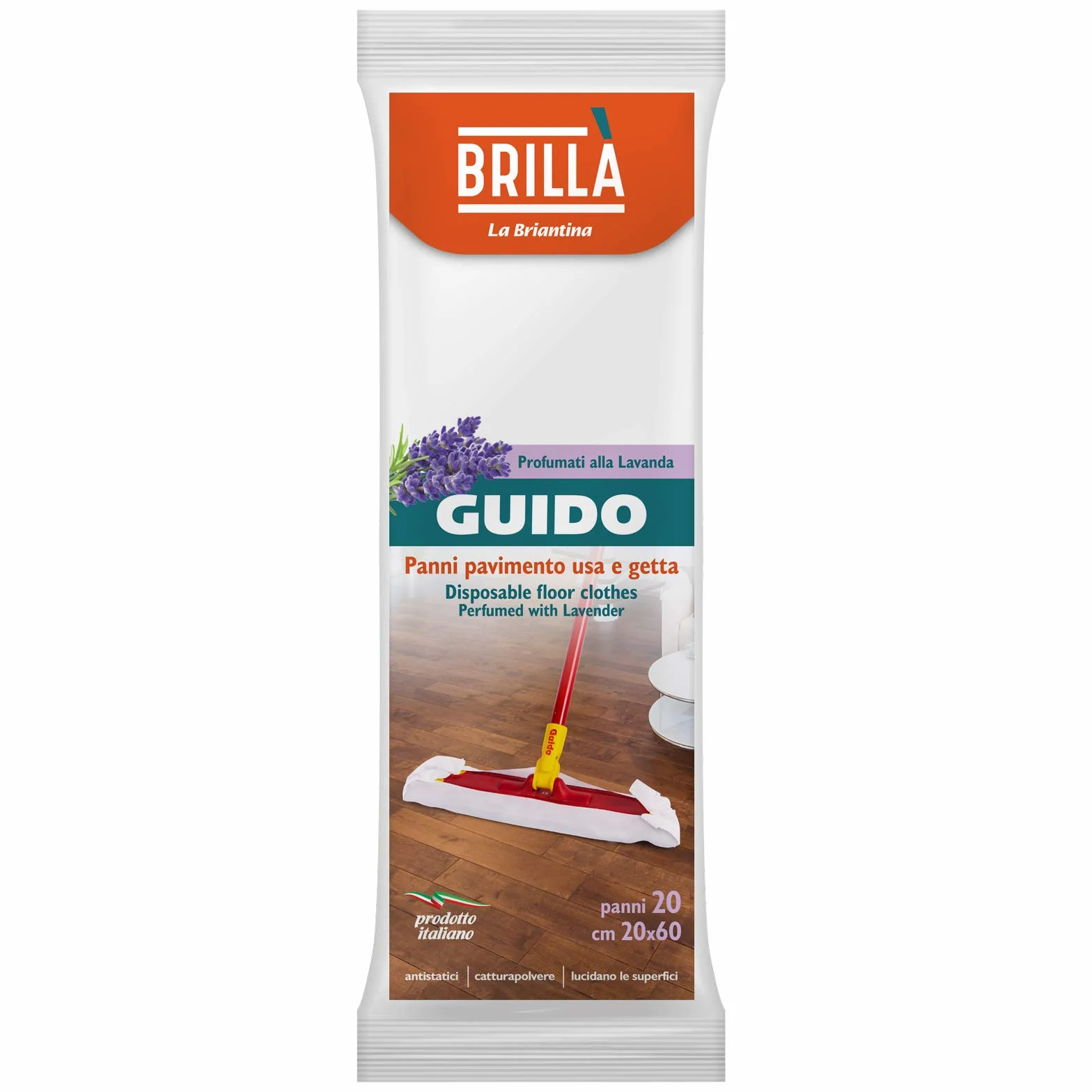 La Briantina Panni Veline Catturapolvere Usa e Getta Guido, per Pavimenti, 20 Pezzi, 20x60 cm, Profumo Lavanda