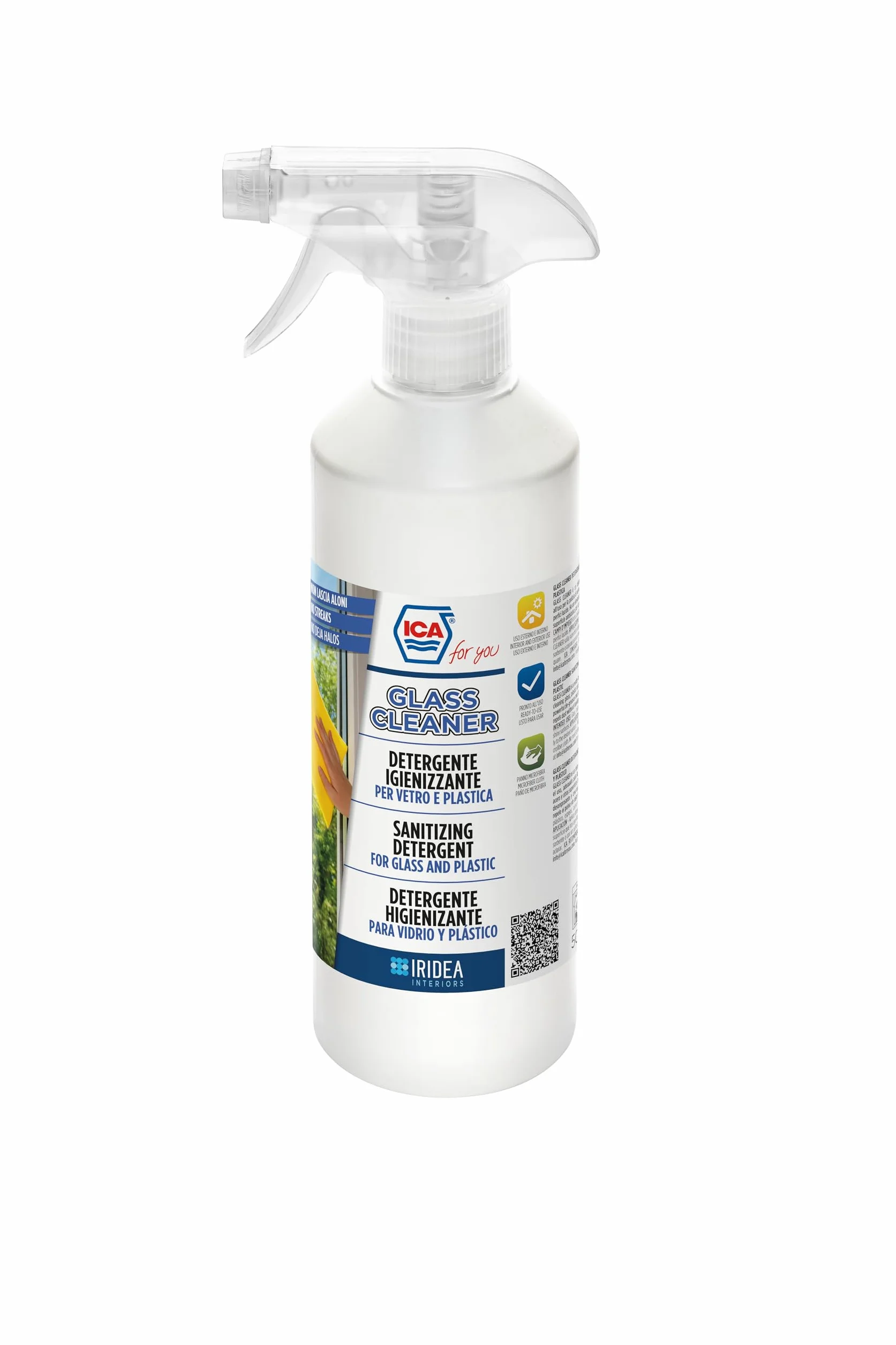 Ica For You Glasscleaner Detergente Sgrassatore per Vetri e Superfici in Plastica, 0.5 L