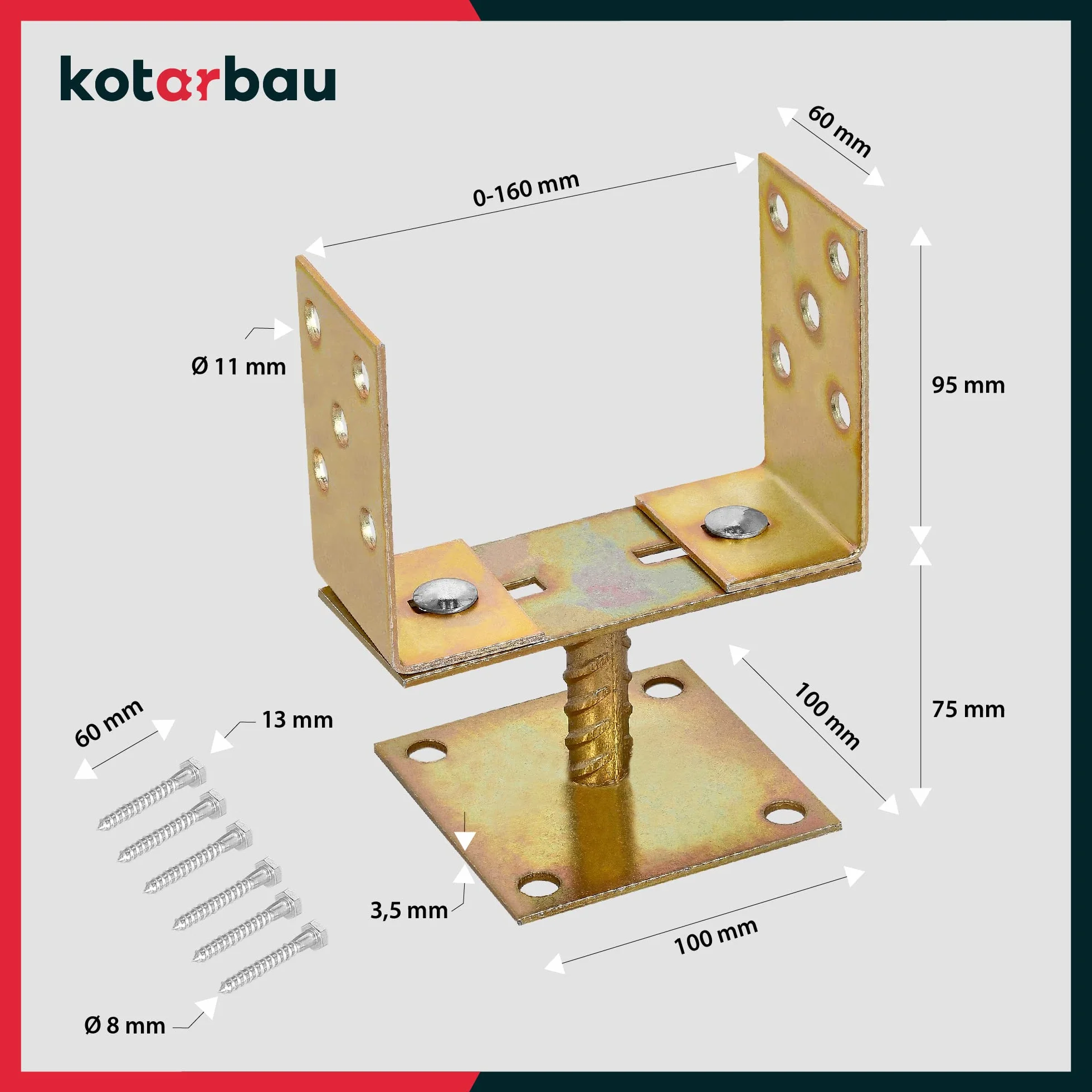 KOTARBAU® 4 szt. Supporti Regolabili Acciaio Zincato 0-160 mm Staffe per Pali Legno