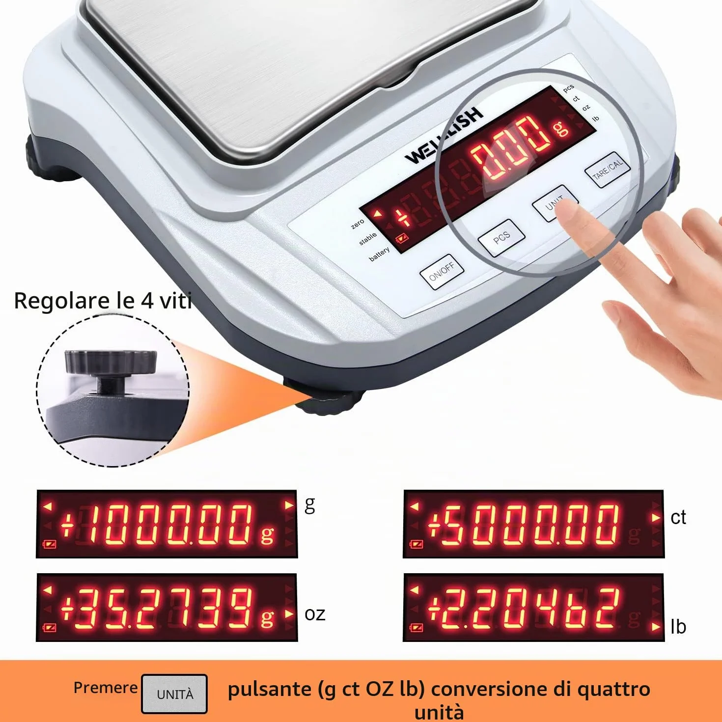 WELLiSH Bilancia da Laboratorio di Precisione 2000g 0,01g Bilancia Digitale di Precisione Certificazione CE con Funzione di Conteggio LCD Retroilluminato per Laboratorio Scolastico Farmacia