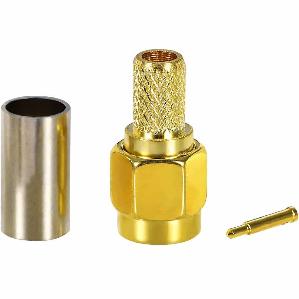 Connettore SMA maschio a crimpare placcato oro per cavi coassiali RG58 RG303 RG141 RG142 RG400 LMR195