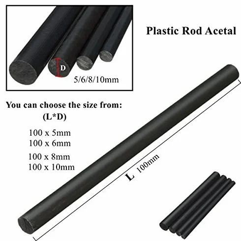 EsportsMJJ Barre di Nylon Nere Lunghe di Lunghezza di 100Mm Che progettano la Barra Rotonda di plastica di 5/6/8 / 10Mm di Barre - 5mm