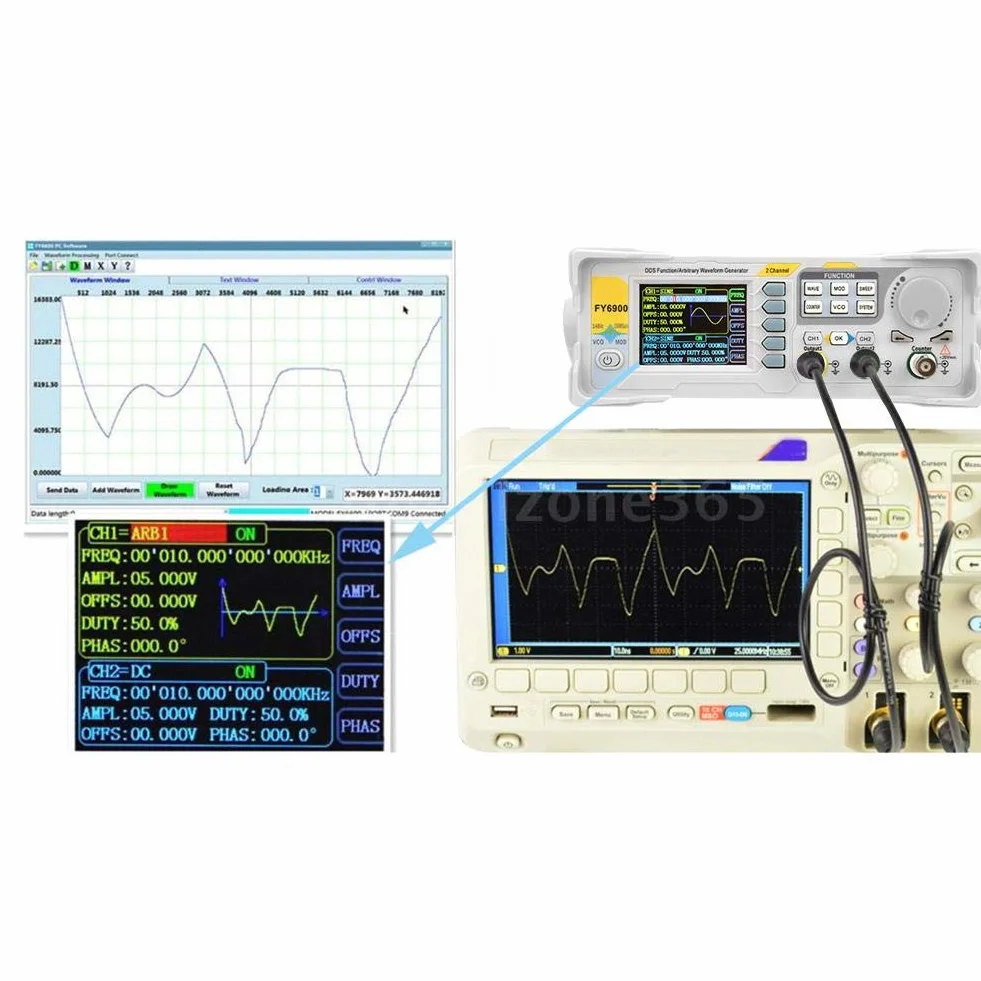 Generatore di segnali FY6900-60M 60 MHz 2,4" TFT DDS multifunzione contatore frequenza modulazione AM/PM/ASK/FSK/PSK