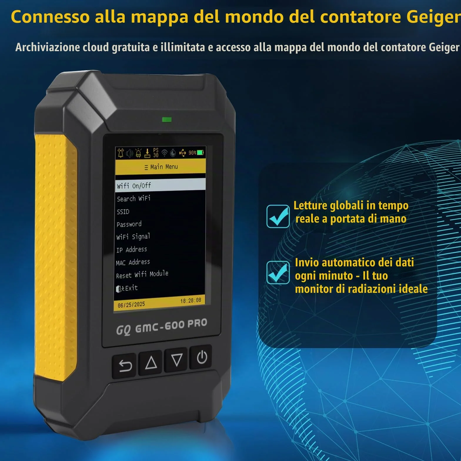 GQ GMC-600 PRO Contatore Geiger Rilevatore di Radiazioni Nucleari Dosimetro per Alpha, Beta, Gamma, Radiazioni a Raggi X Portatile Monitor con Dati in Tempo Reale, Condivisione Globale dei Dati