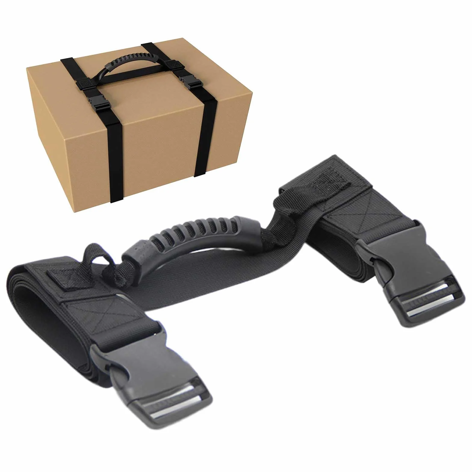 Cinghia per il trasporto di scatole con maniglia, cinghia in nylon nera in stile H per il sollevamento facile, cinghie di aiuto per il trasporto di scatole, bagagli, generi alimentari (L)