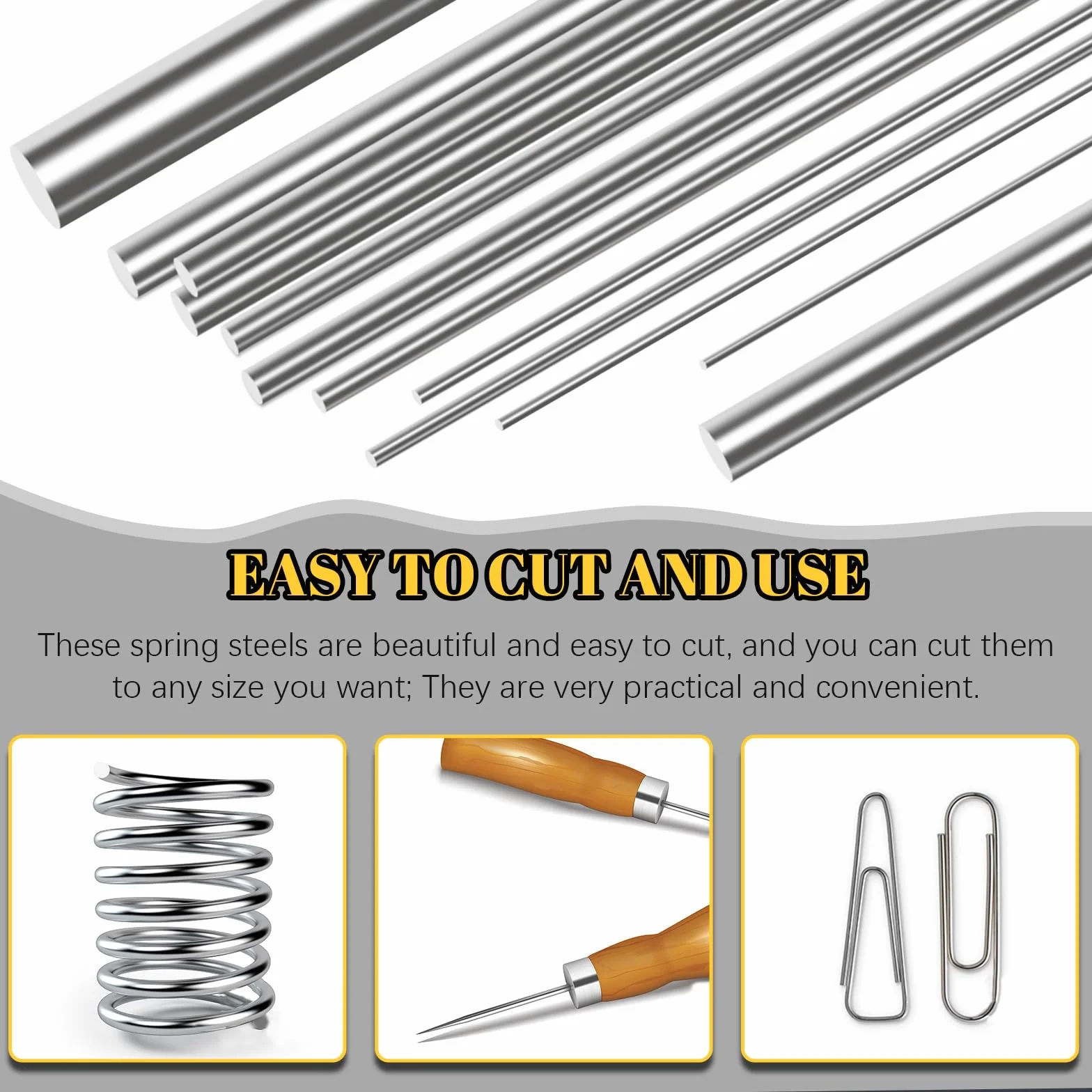Set di 104 aste rotonde in acciaio inox, filo a molla diritta in acciaio duro, diametro 0,3 mm, 0,4 mm, 0,5 mm, 0,6 mm, 0,8 mm, 1 mm, 1,2 mm, 1,4 mm, 1,6 mm, 1,8 mm, 2 mm, 3 mm