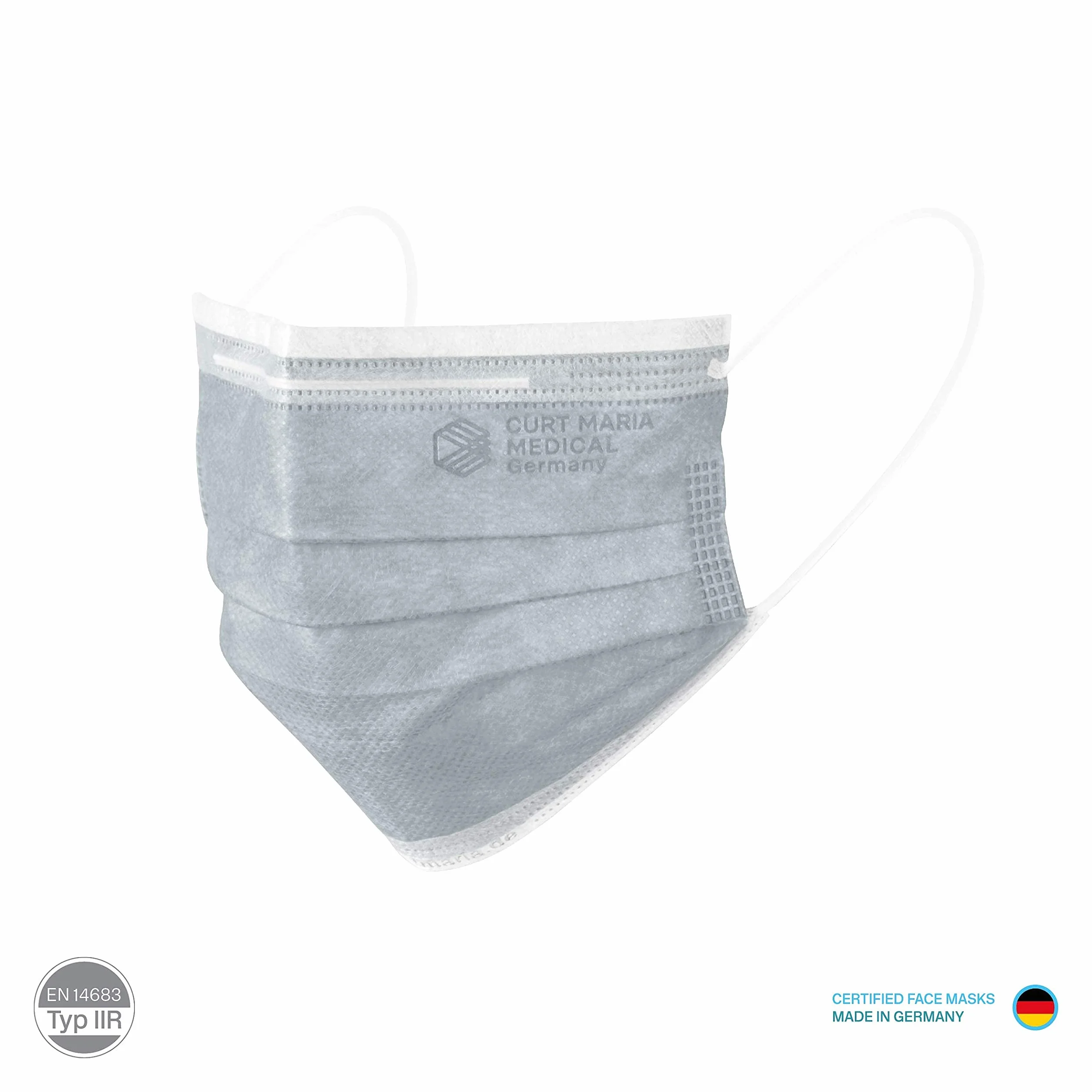 Curt Maria Medical 3-Ply Medical Masks con anelli per l'orecchio, grigio, confezione da 50