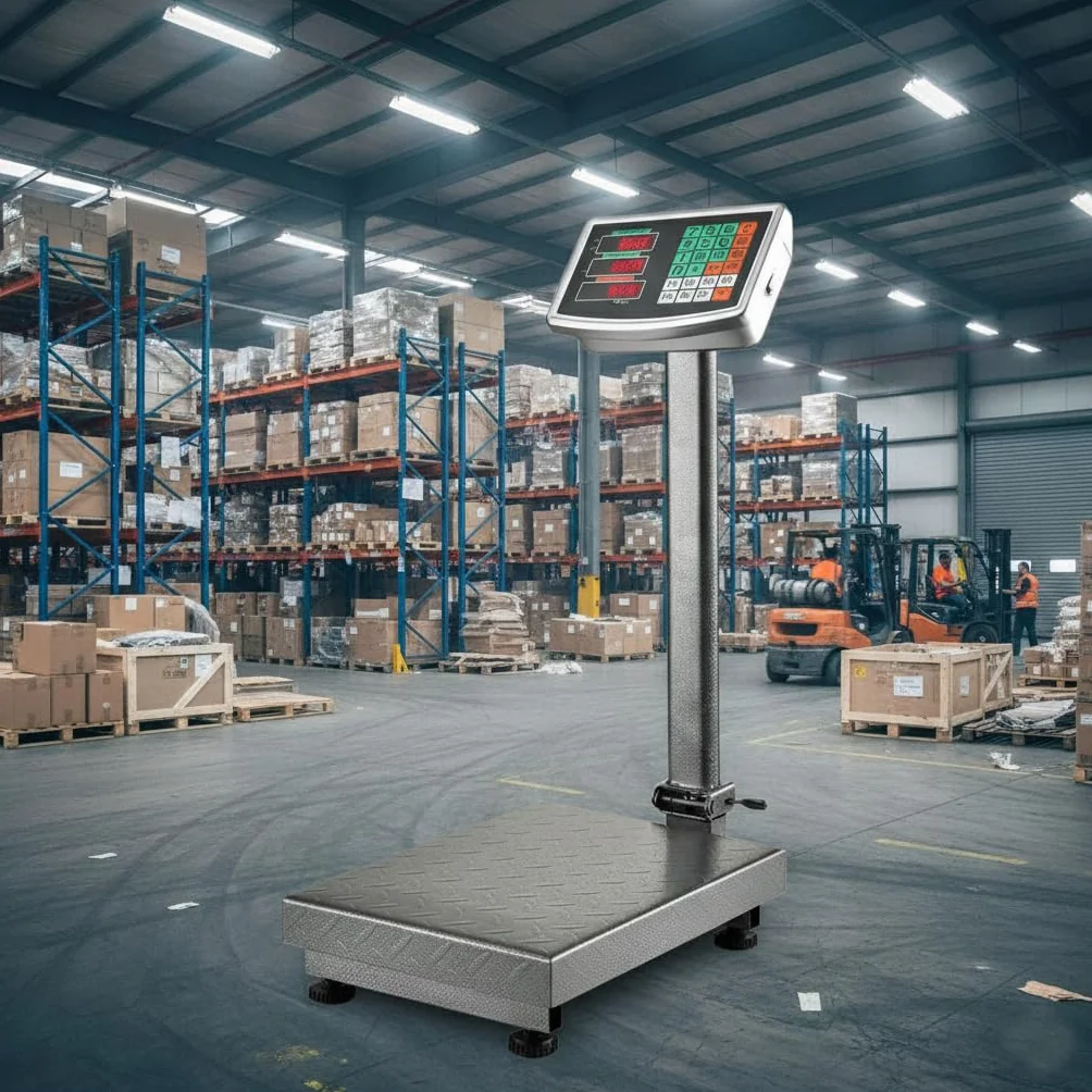 Bilancia Industriale Digitale 300 Kg Display LCD Retroilluminato Asta Pieghevole Piattaforma Acciaio