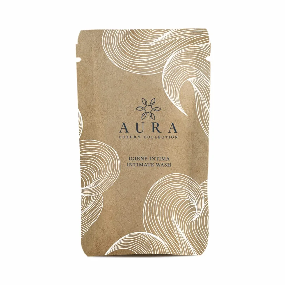Aura Luxury Collection Kit cortesia bustina stand-up 20 ml sapone igiene intima delicato con aloe vera e acido lattico per hotel e b&b (100)