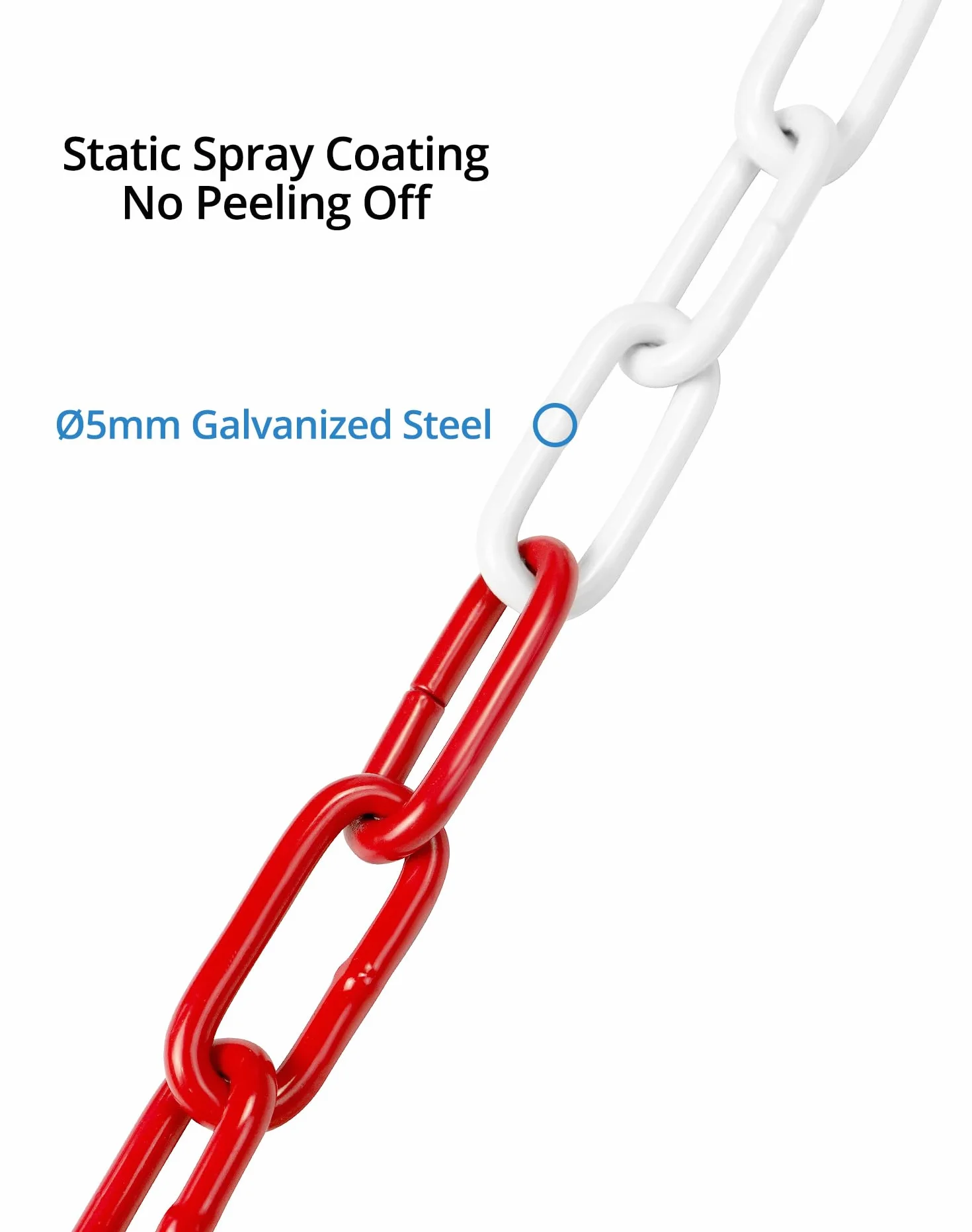QWORK® 10M Catena Barriera in Acciaio da 5 mm, Catena di sicurezza, Rosso-Bianco