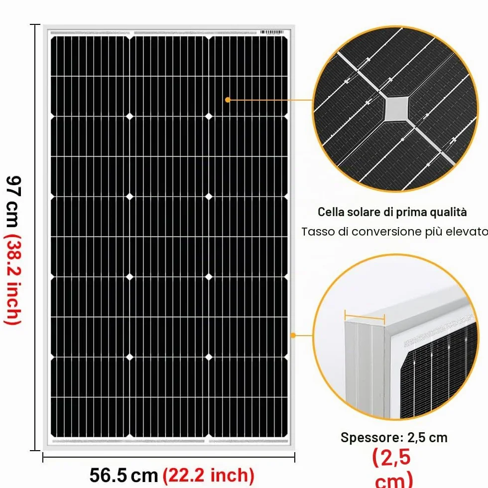 DOKIO Pannello Solare 100W 12V Monocristallino Fotovoltaico