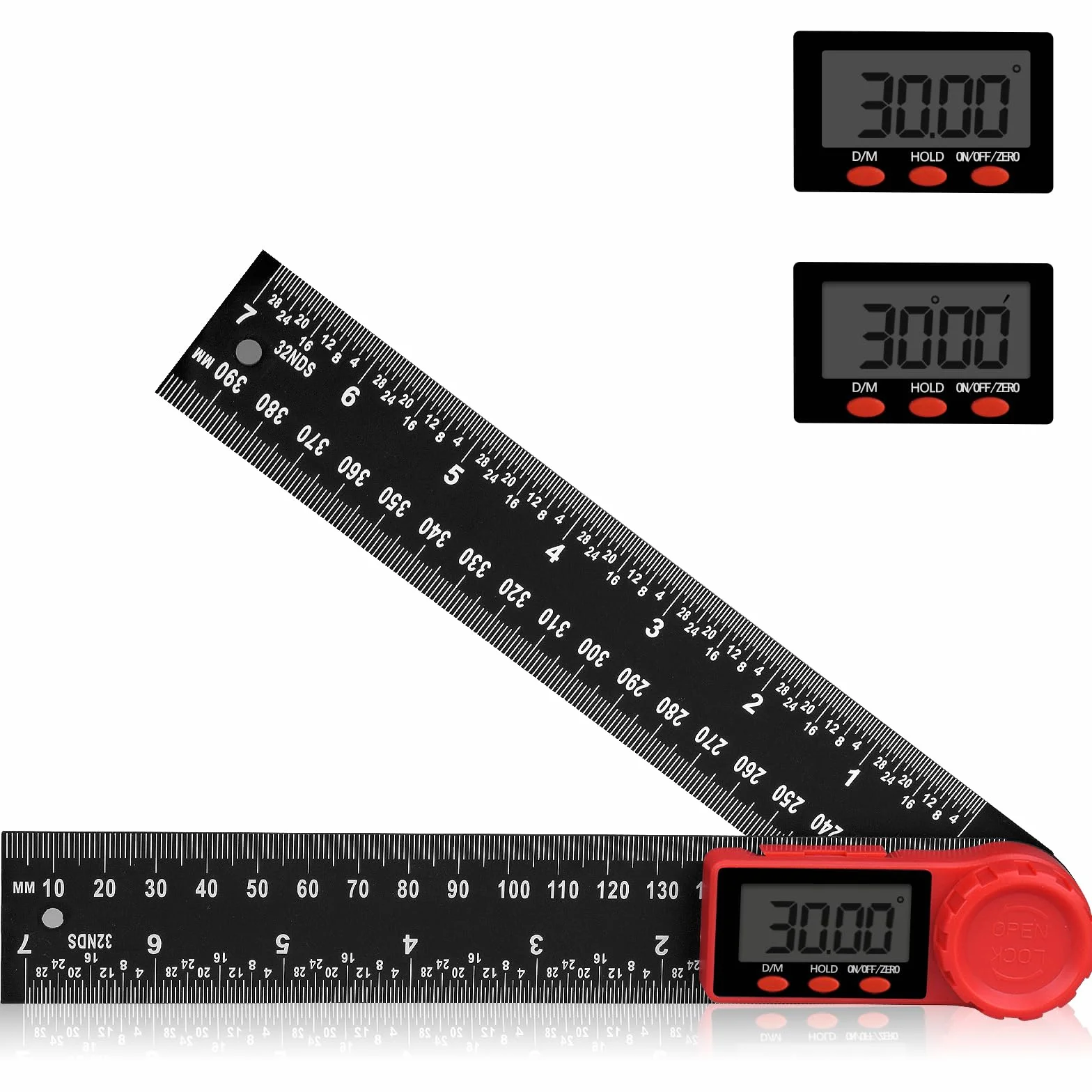 Goniometro digitale 2 in 1 200 mm 7,8 pollici con display LCD e funzione hold blocco righello angolare girevole 360°