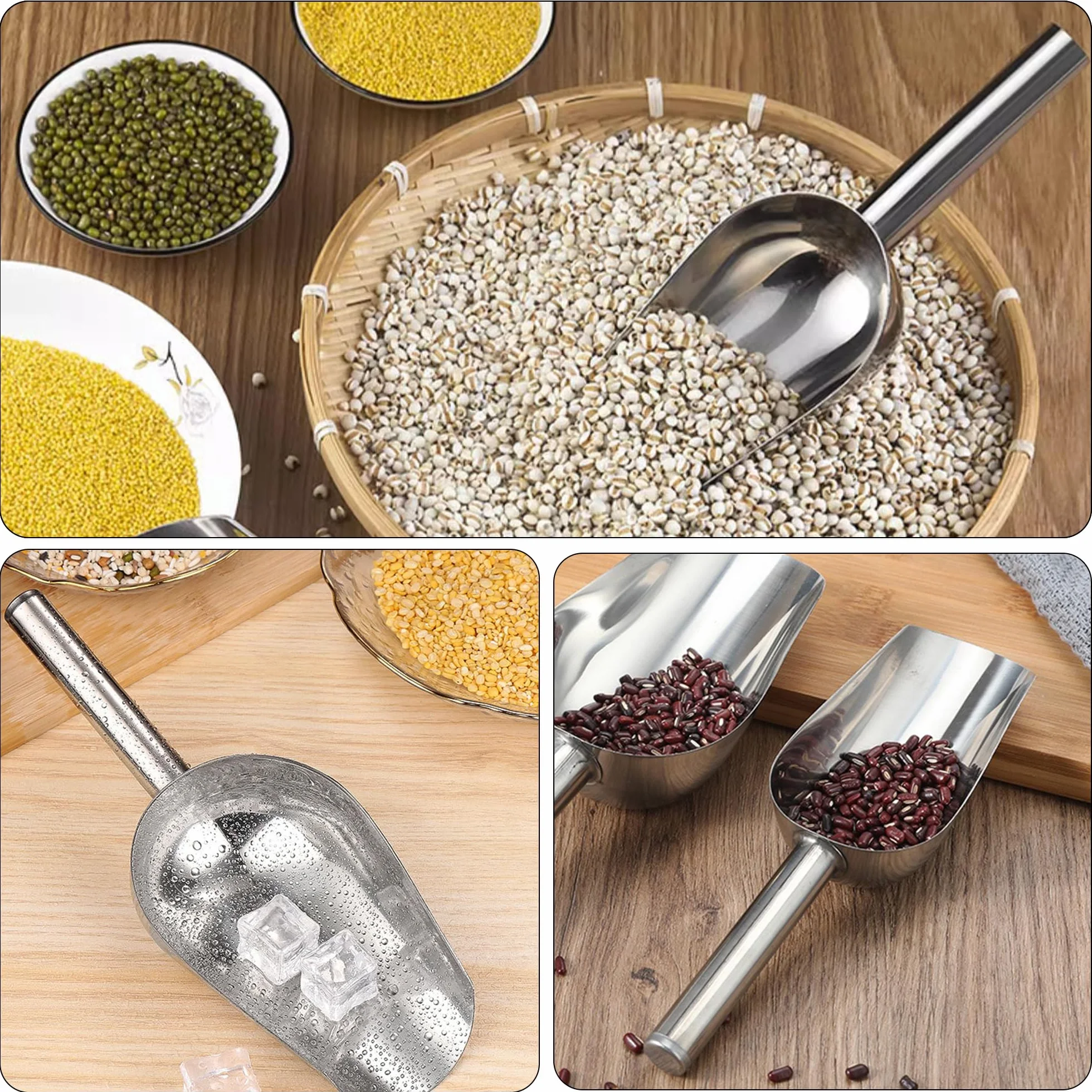 Paletta per ghiaccio in acciaio inox, multiuso, in metallo, per cucina, bar, feste, matrimoni, buffet, lavabile in lavastoviglie, facile da pulire