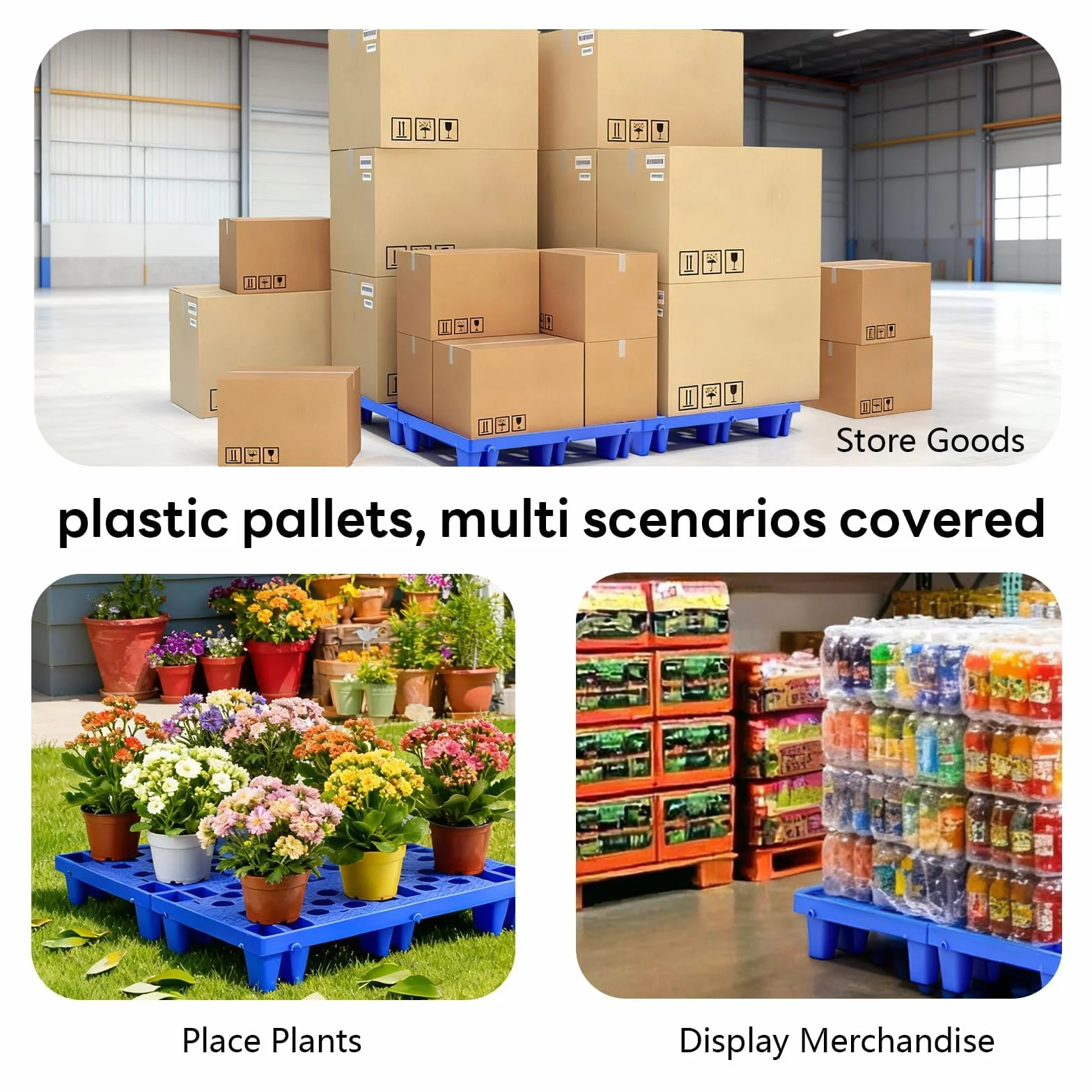 Set di 6 pallet leggeri in plastica, pallet leggero con griglia traspirante per supermercati, ristoranti, negozi, magazzini, scantinati, 50 x 30 x 10 cm